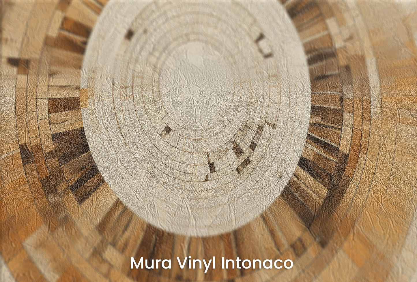 Zbliżenie na artystyczną fototapetę o nazwie ARCHITECTURAL ORBITAL DESIGN na podłożu Mura Vinyl Intonaco - struktura tartego tynku.