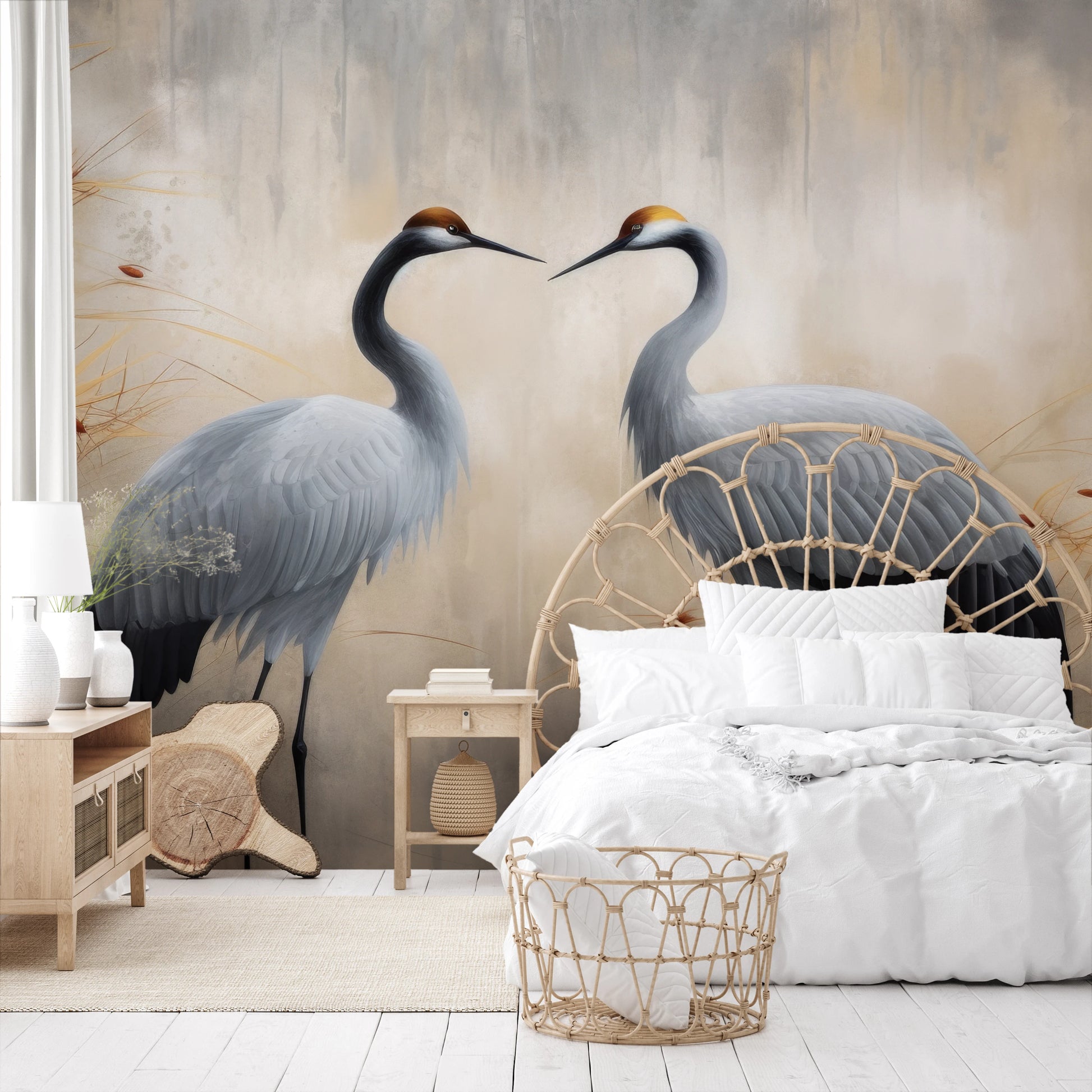 Wzór fototapety malowanej o nazwie Eternal Grace pokazanej w aranżacji wnętrza.