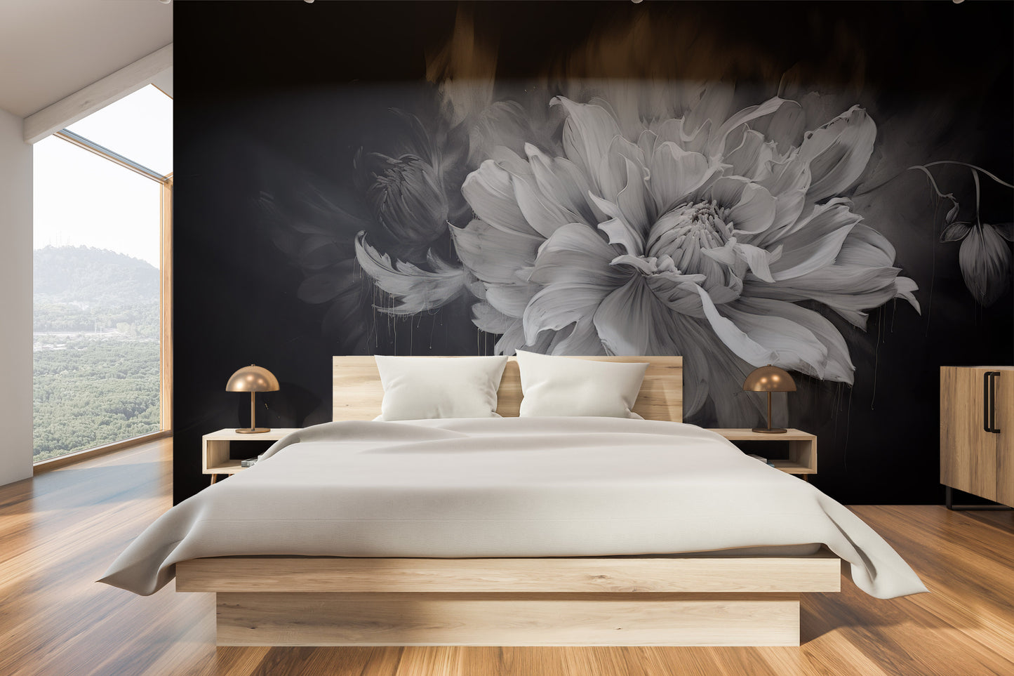 Wzór fototapety o nazwie TWILIGHT FLORAL FANTASY pokazanej w kontekście pomieszczenia.