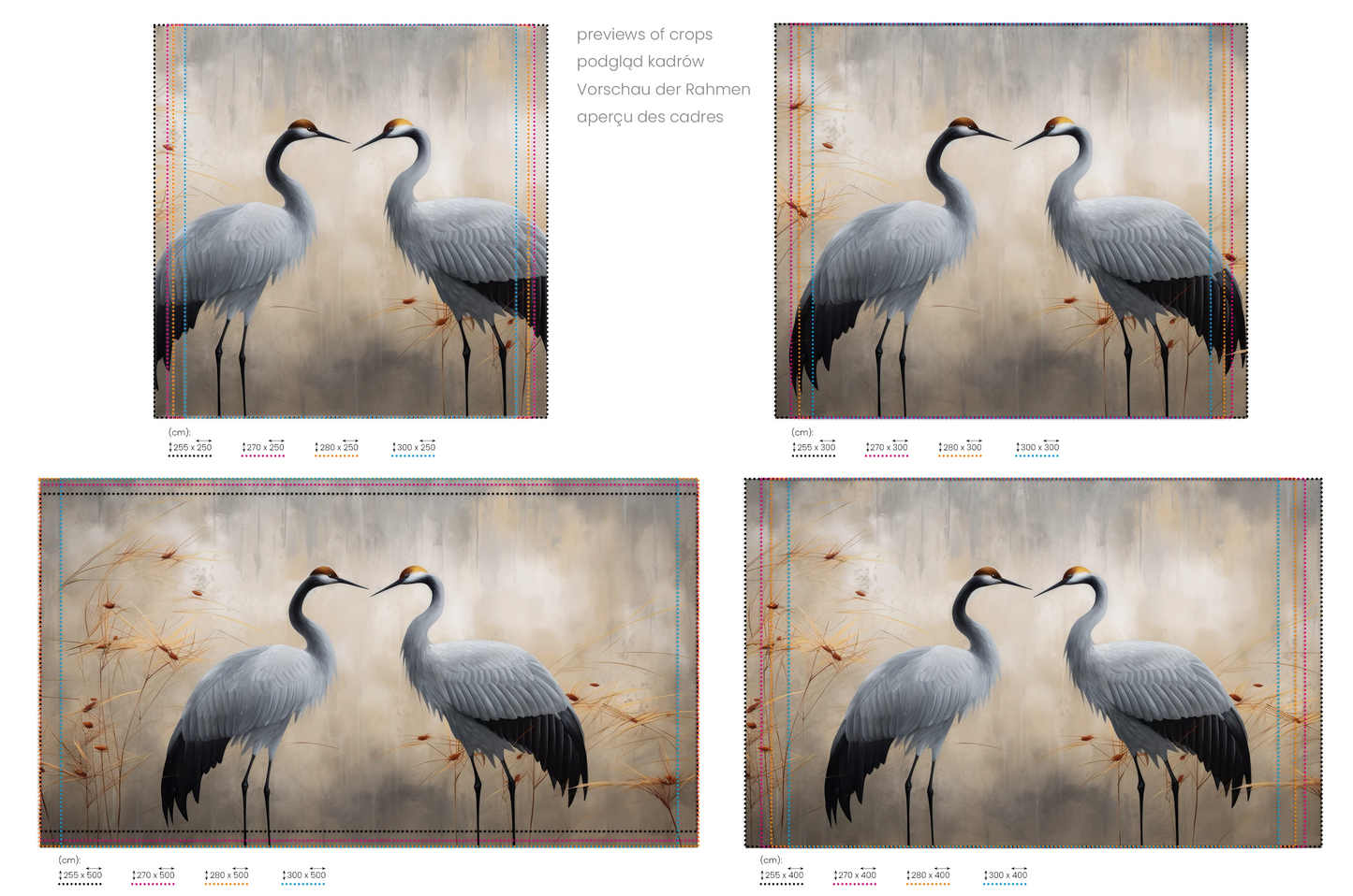 Na obrazie znajduje się prezentacja przykładowych rozmiarów fototapety o nazwie Eternal Grace. Rozmiar fototapety jest dowolny.