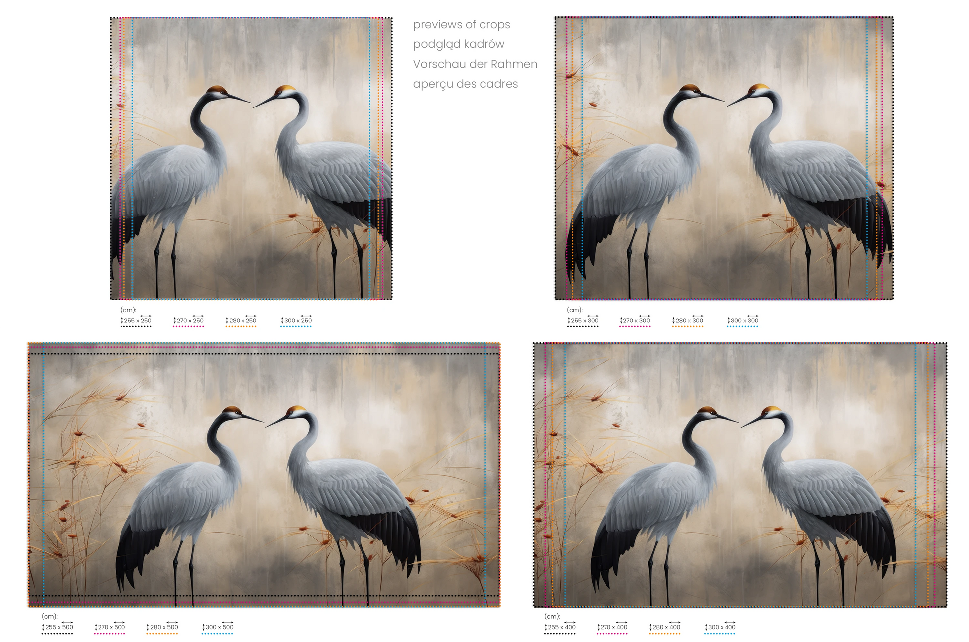 Na obrazie znajduje się prezentacja przykładowych rozmiarów fototapety o nazwie Eternal Grace. Rozmiar fototapety jest dowolny.