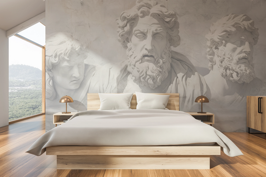 Wzór fototapety artystycznej o nazwie Grecian Introspection pokazanej w aranżacji wnętrza.