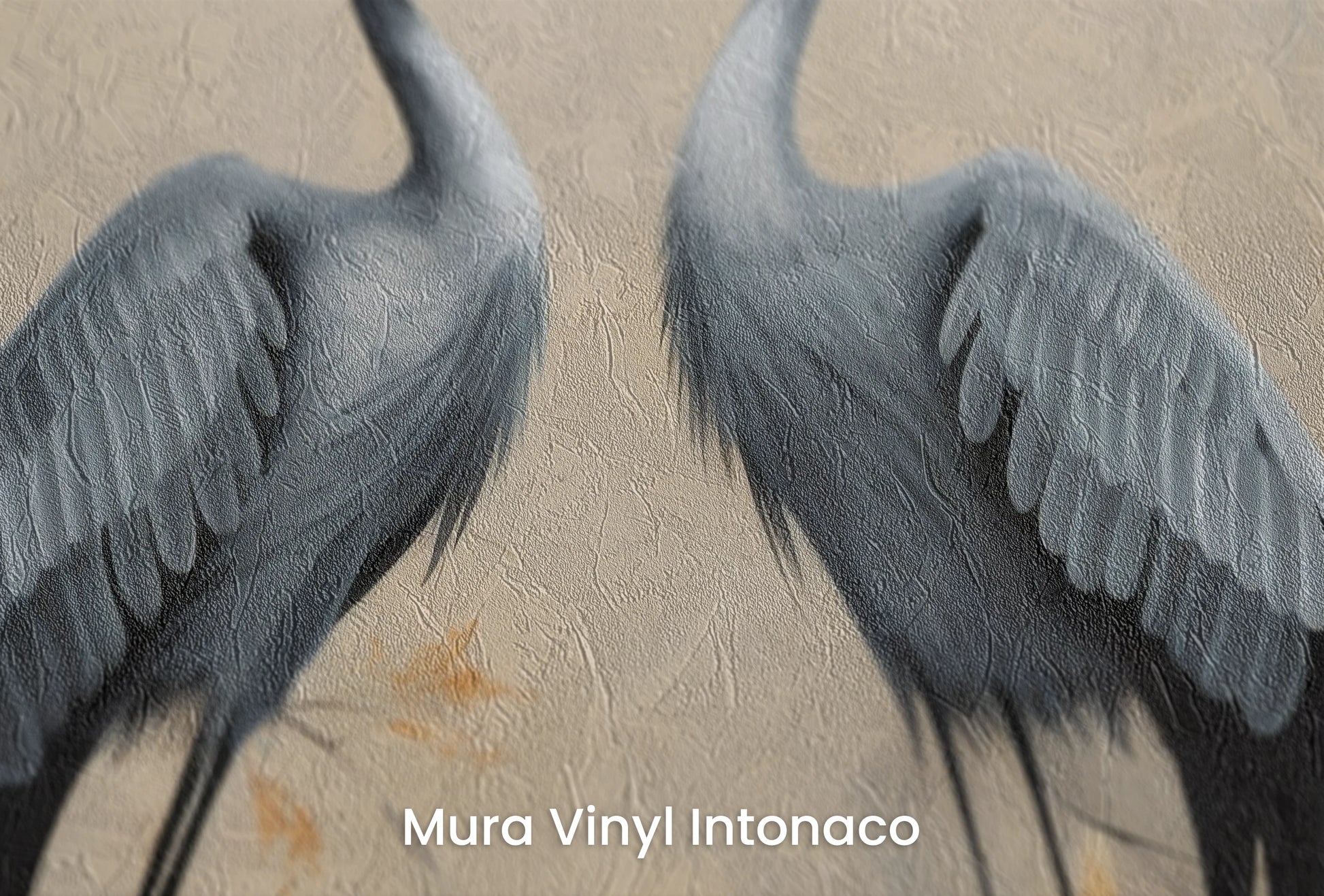 Zbliżenie na artystyczną fototapetę o nazwie Autumn Whispers na podłożu Mura Vinyl Intonaco - struktura tartego tynku.