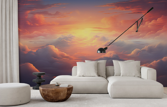 Wzór fototapety artystycznej o nazwie Fiery Skyline #2 pokazanej w aranżacji wnętrza.