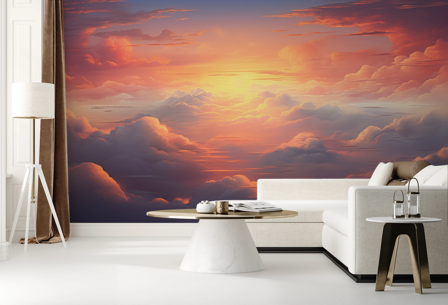 Fototapeta artystyczna o nazwie Fiery Skyline #2 pokazana w aranżacji wnętrza.