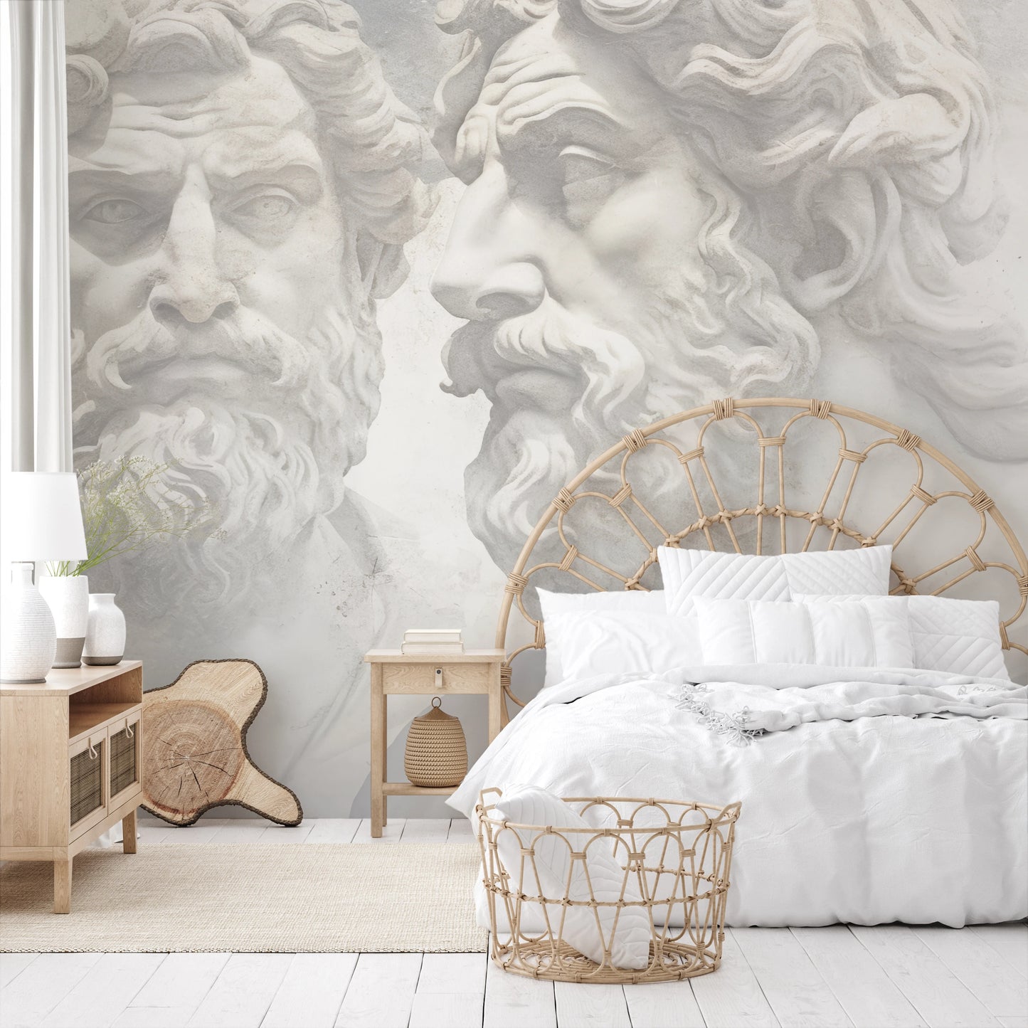 Wzór fototapety artystycznej o nazwie Echoes of Wisdom pokazanej w aranżacji wnętrza.