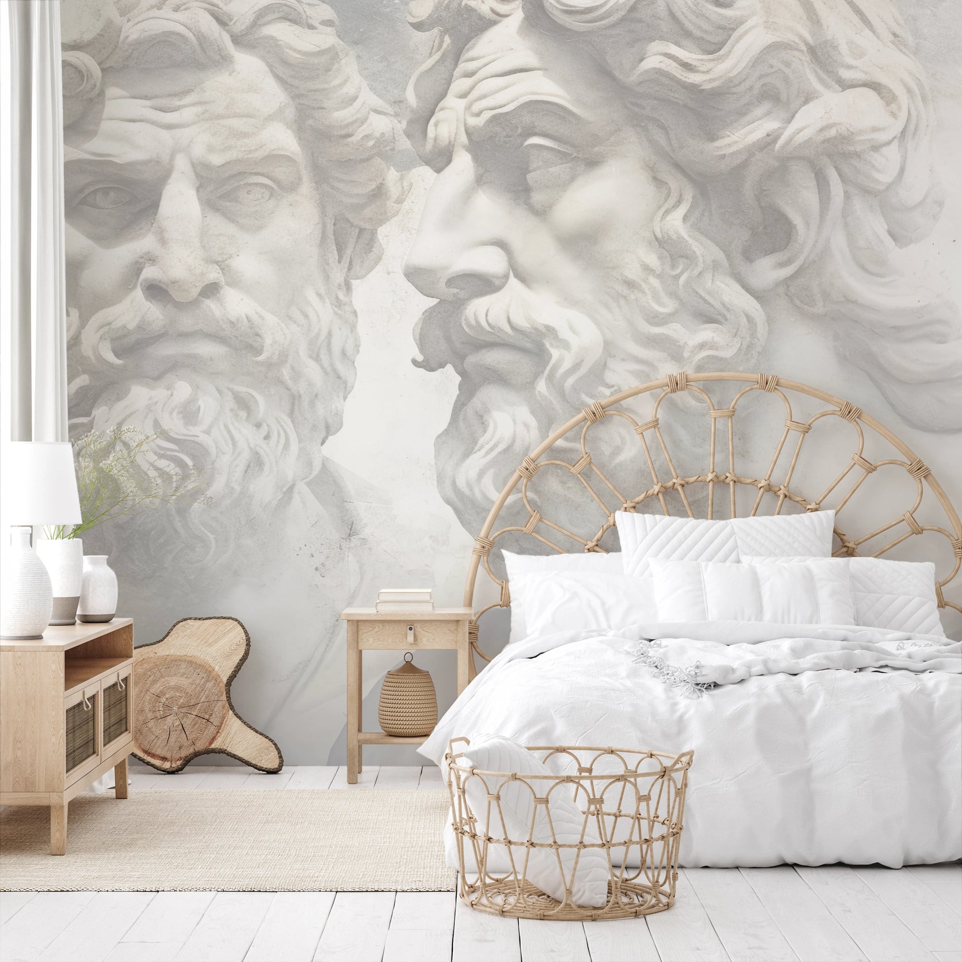Wzór fototapety artystycznej o nazwie Echoes of Wisdom pokazanej w aranżacji wnętrza.