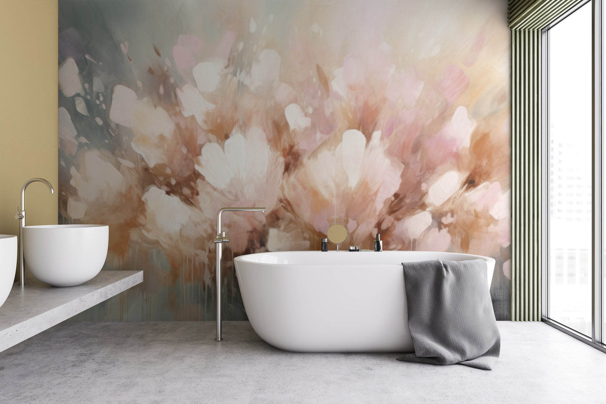 Wzór fototapety o nazwie Petal Whisper pokazanej w kontekście pomieszczenia.