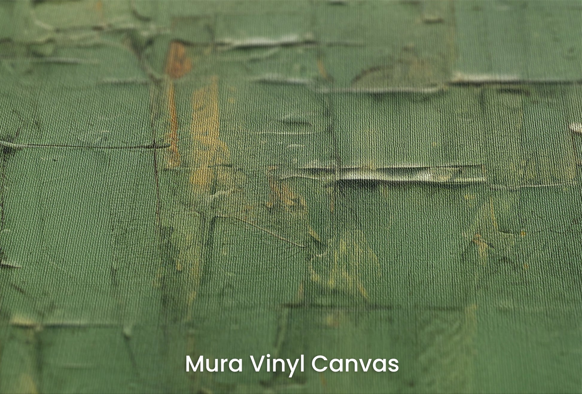 Zbliżenie na artystyczną fototapetę o nazwie Green Geometry na podłożu Mura Vinyl Canvas - faktura naturalnego płótna.