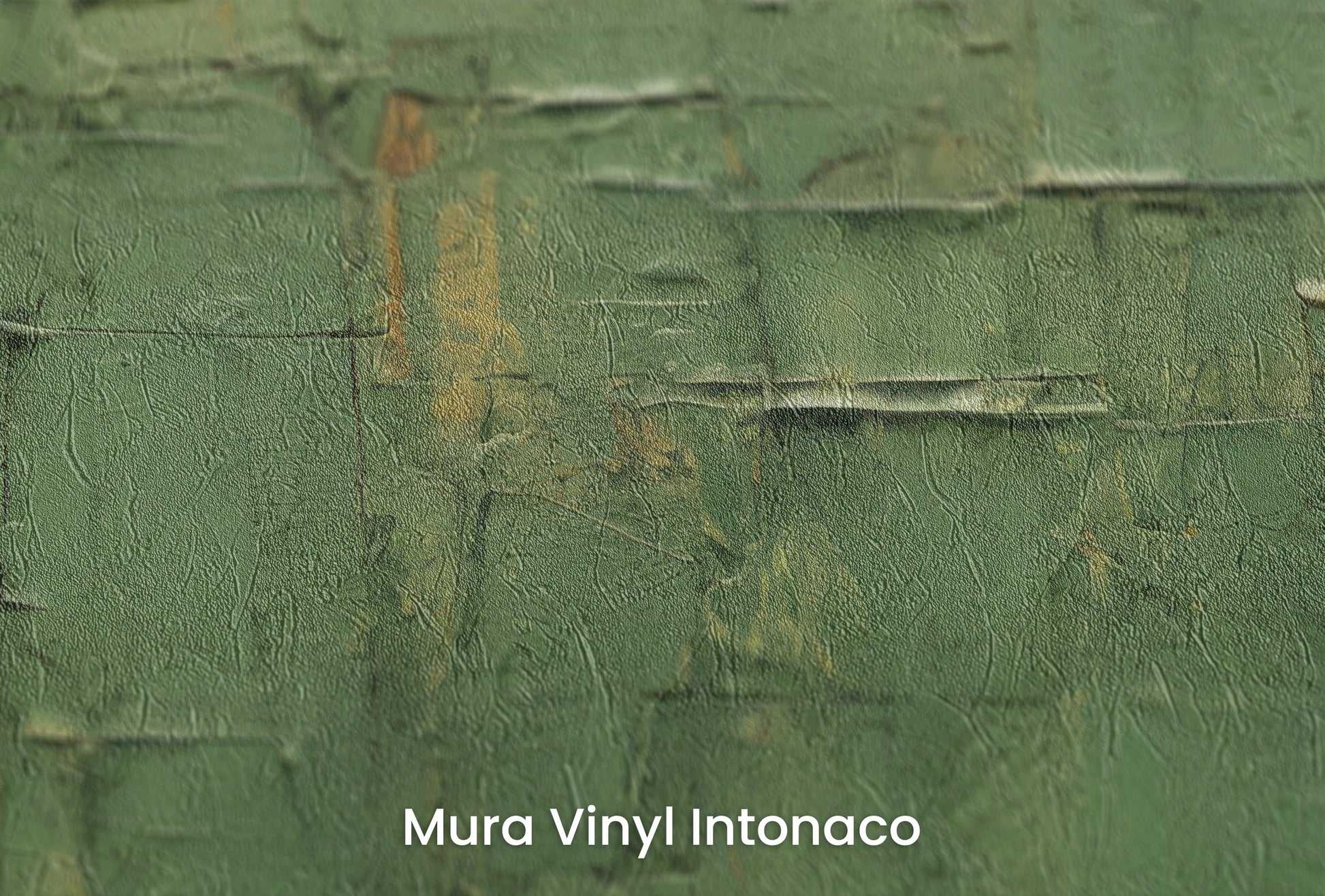 Zbliżenie na artystyczną fototapetę o nazwie Green Geometry na podłożu Mura Vinyl Intonaco - struktura tartego tynku.