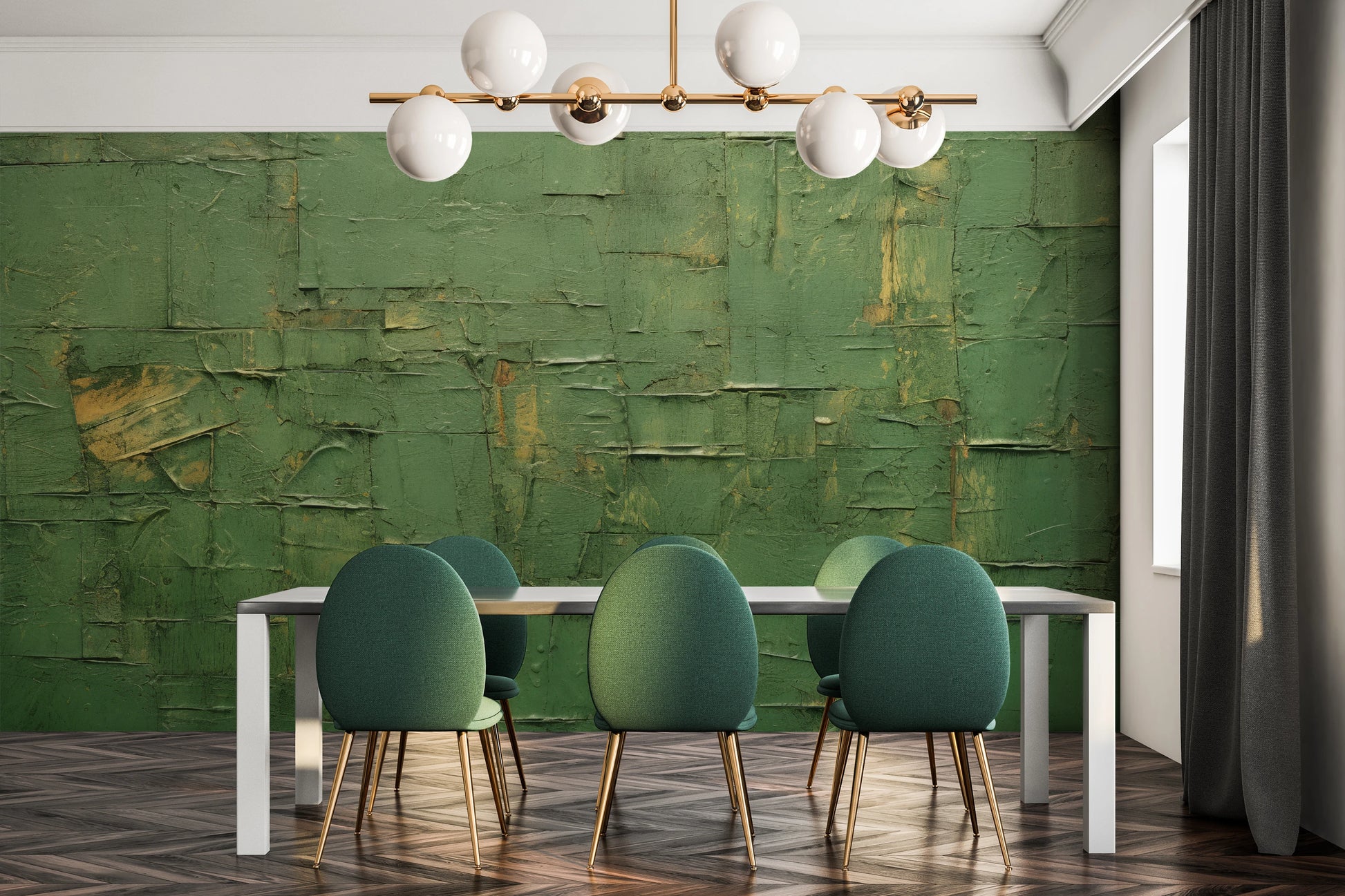 Fototapeta malowana o nazwie Green Geometry pokazana w aranżacji wnętrza.