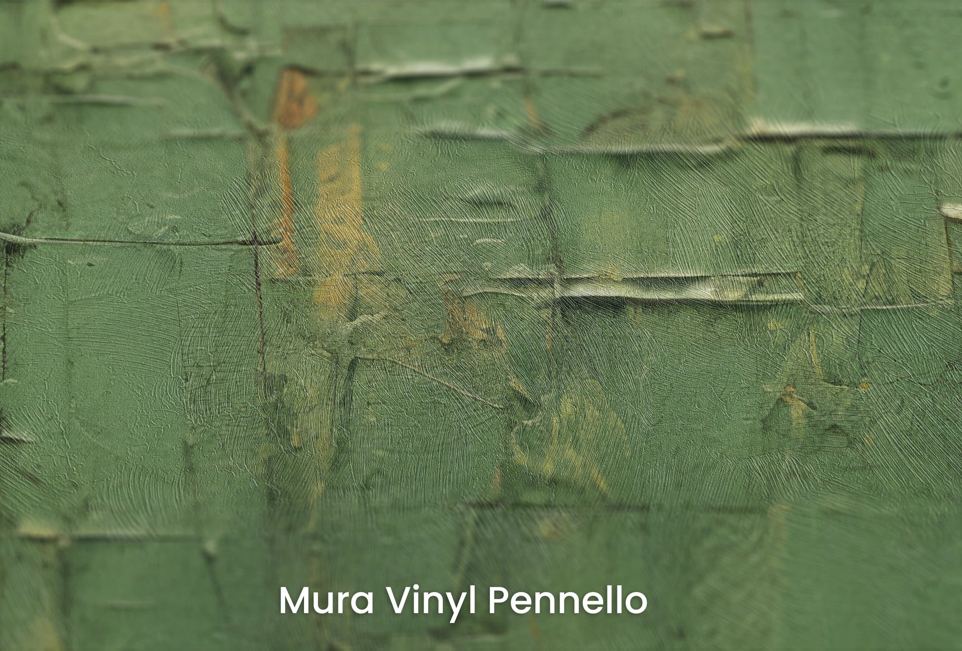 Zbliżenie na artystyczną fototapetę o nazwie Green Geometry na podłożu Mura Vinyl Pennello - faktura pociągnięć pędzla malarskiego.