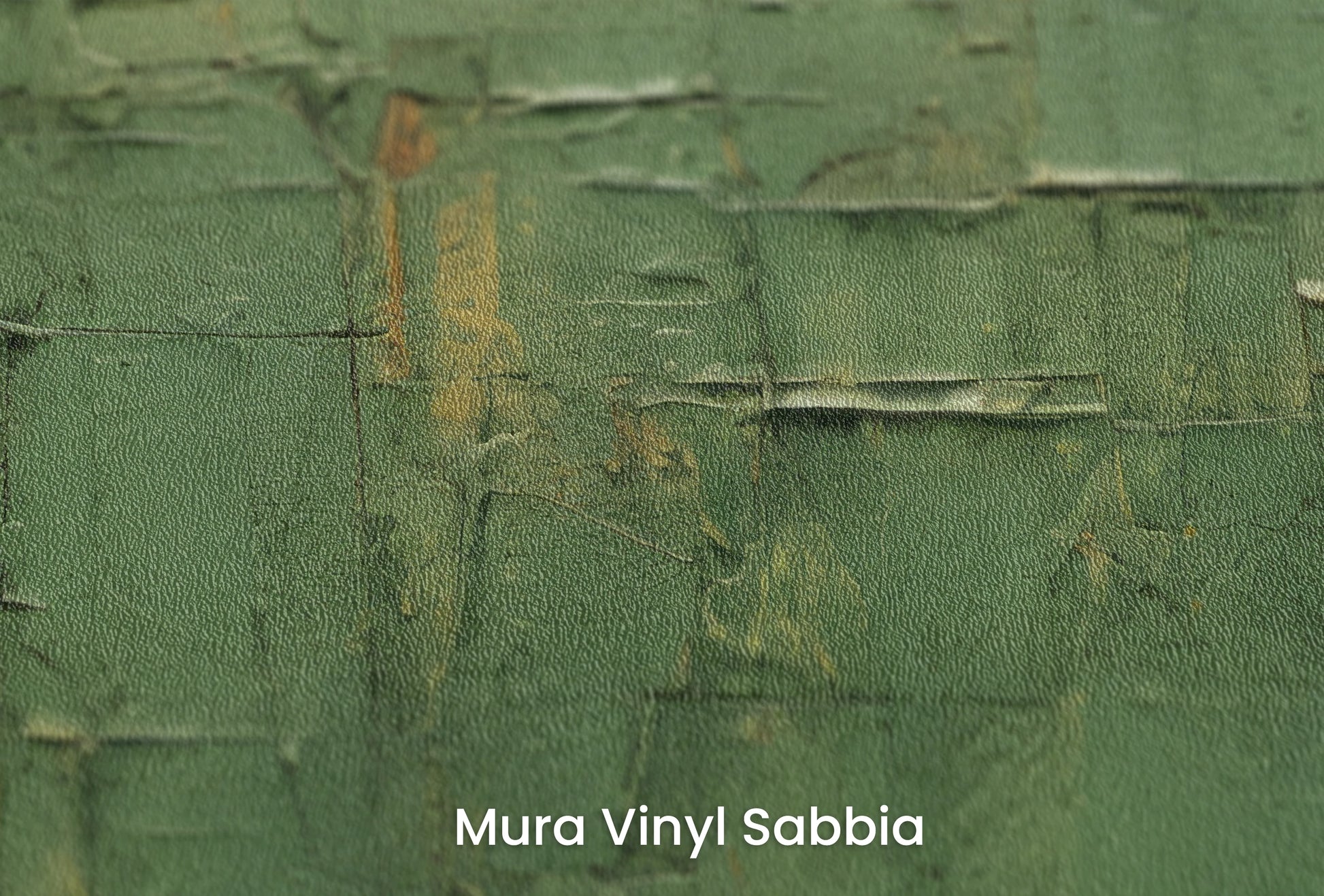 Zbliżenie na artystyczną fototapetę o nazwie Green Geometry na podłożu Mura Vinyl Sabbia struktura grubego ziarna piasku.