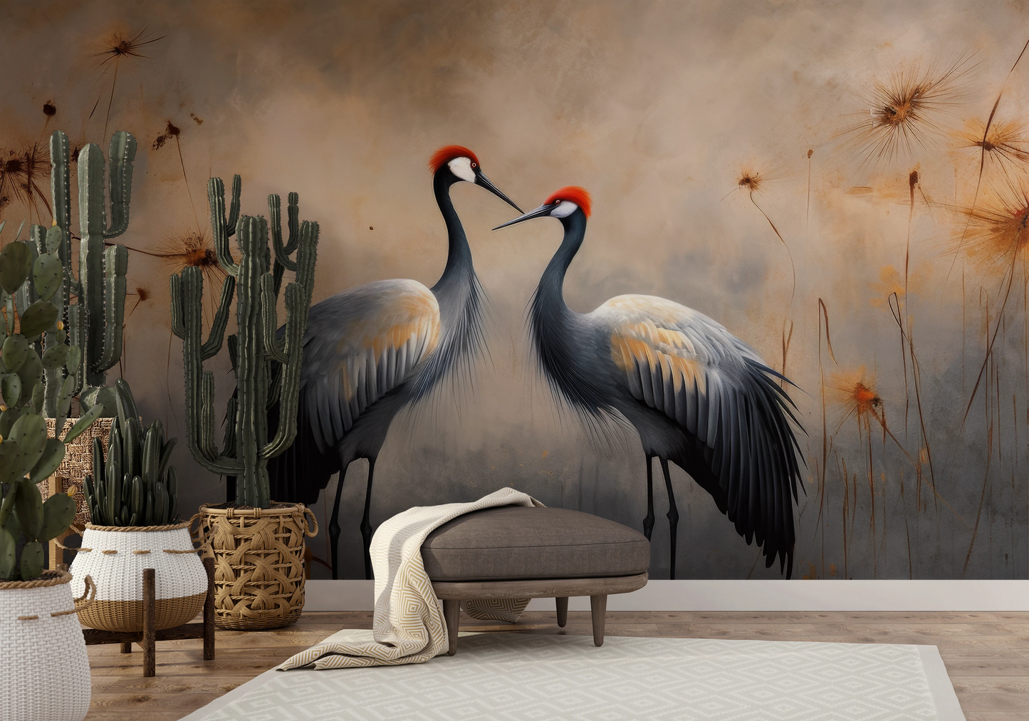 Wzór fototapety artystycznej o nazwie Passionate Glance pokazanej w aranżacji wnętrza.