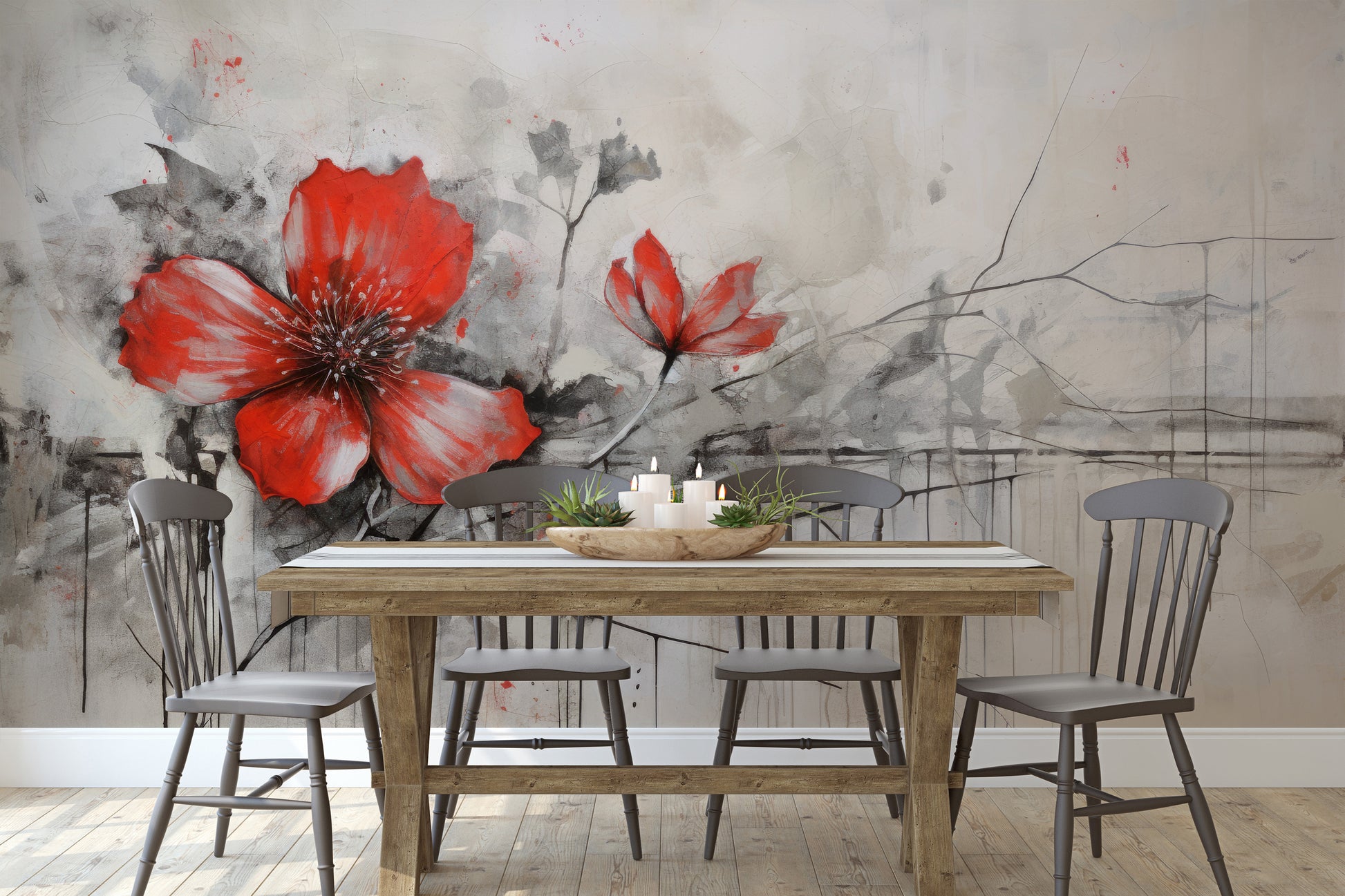 Fototapeta malowana o nazwie CRIMSON BRUSHSTROKE BEAUTY pokazana w aranżacji wnętrza.