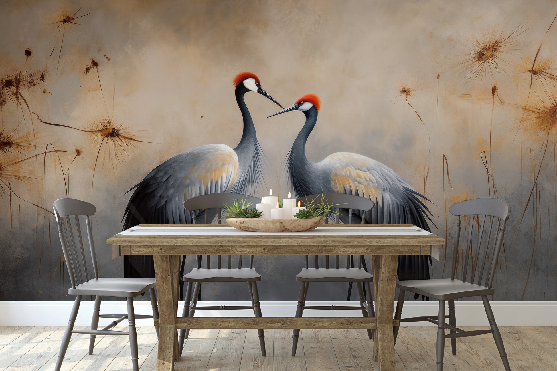 Zdjęcie prezentuje aranżację wnętrza z użyciem fototapety o nazwie Passionate Glance pokazanej w aranżacji wnętrza.