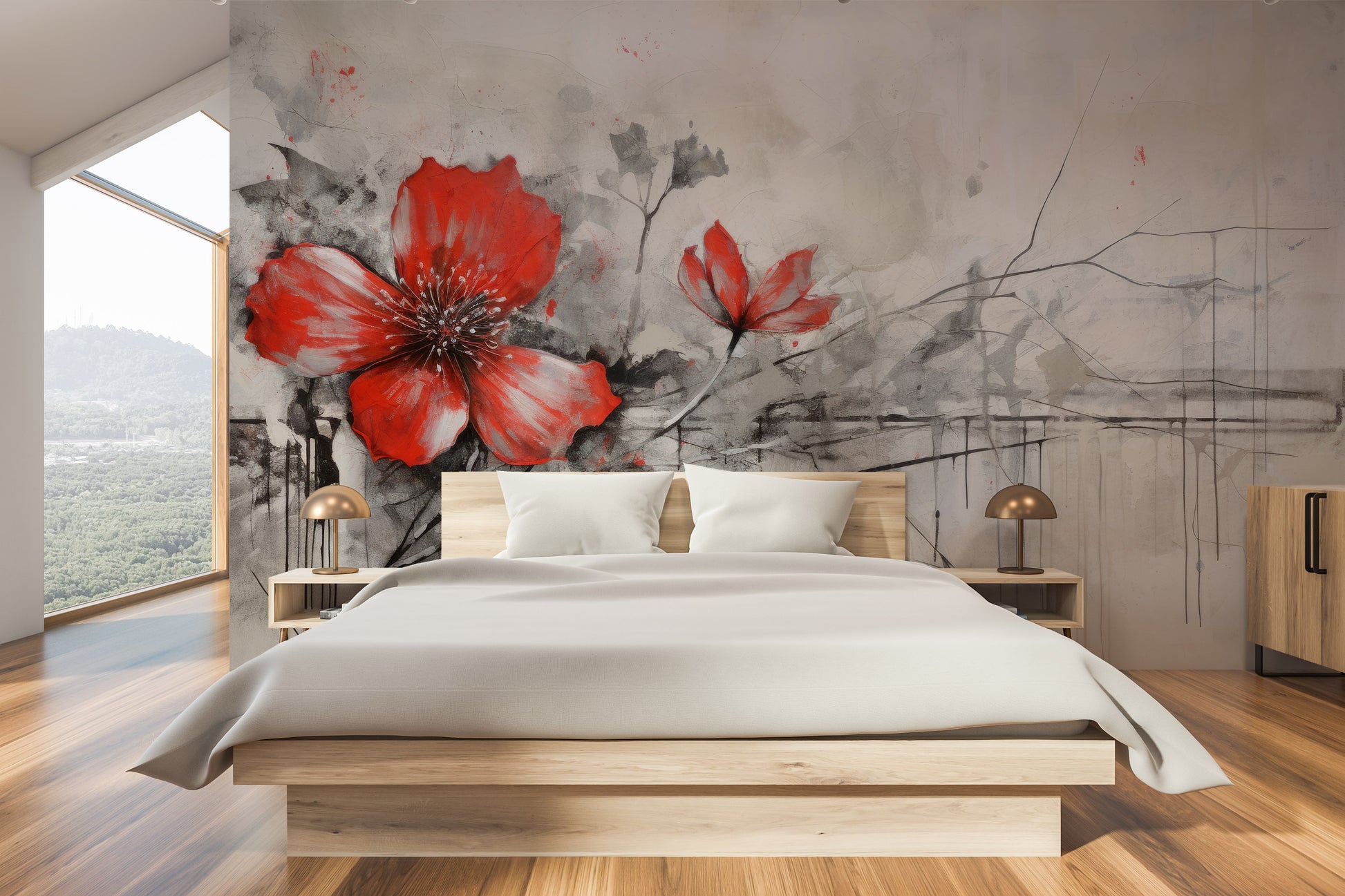 Fototapeta artystyczna o nazwie CRIMSON BRUSHSTROKE BEAUTY pokazana w aranżacji wnętrza.