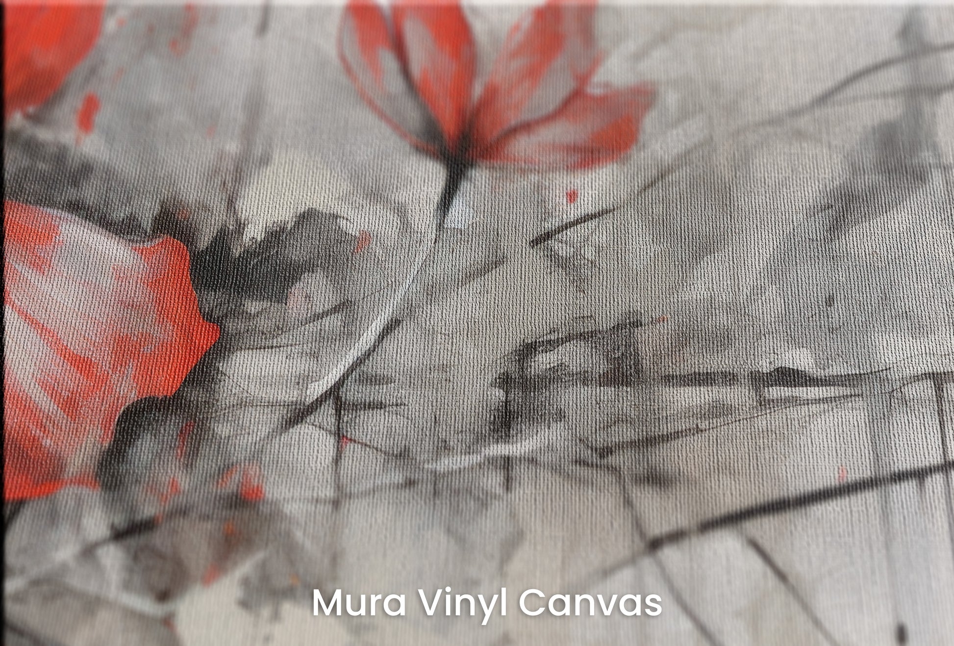 Zbliżenie na artystyczną fototapetę o nazwie CRIMSON BRUSHSTROKE BEAUTY na podłożu Mura Vinyl Canvas - faktura naturalnego płótna.