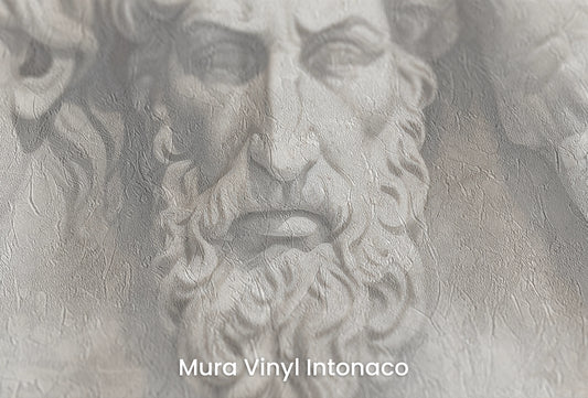 Zbliżenie na artystyczną fototapetę o nazwie Philosophical Discourse na podłożu Mura Vinyl Intonaco - struktura tartego tynku.