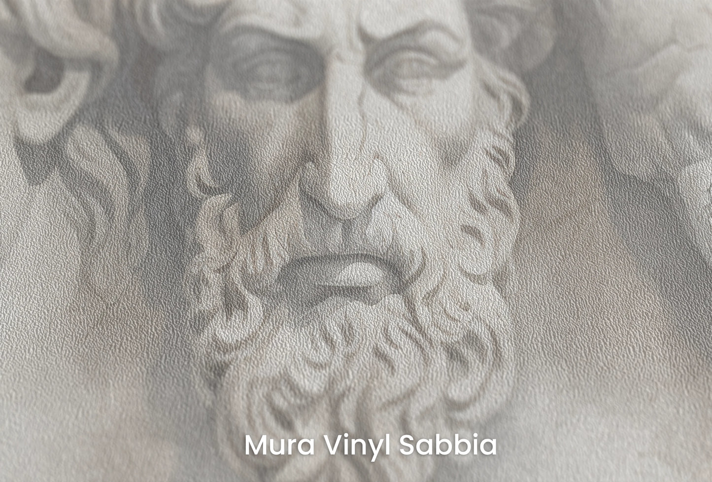 Zbliżenie na artystyczną fototapetę o nazwie Philosophical Discourse na podłożu Mura Vinyl Sabbia struktura grubego ziarna piasku.