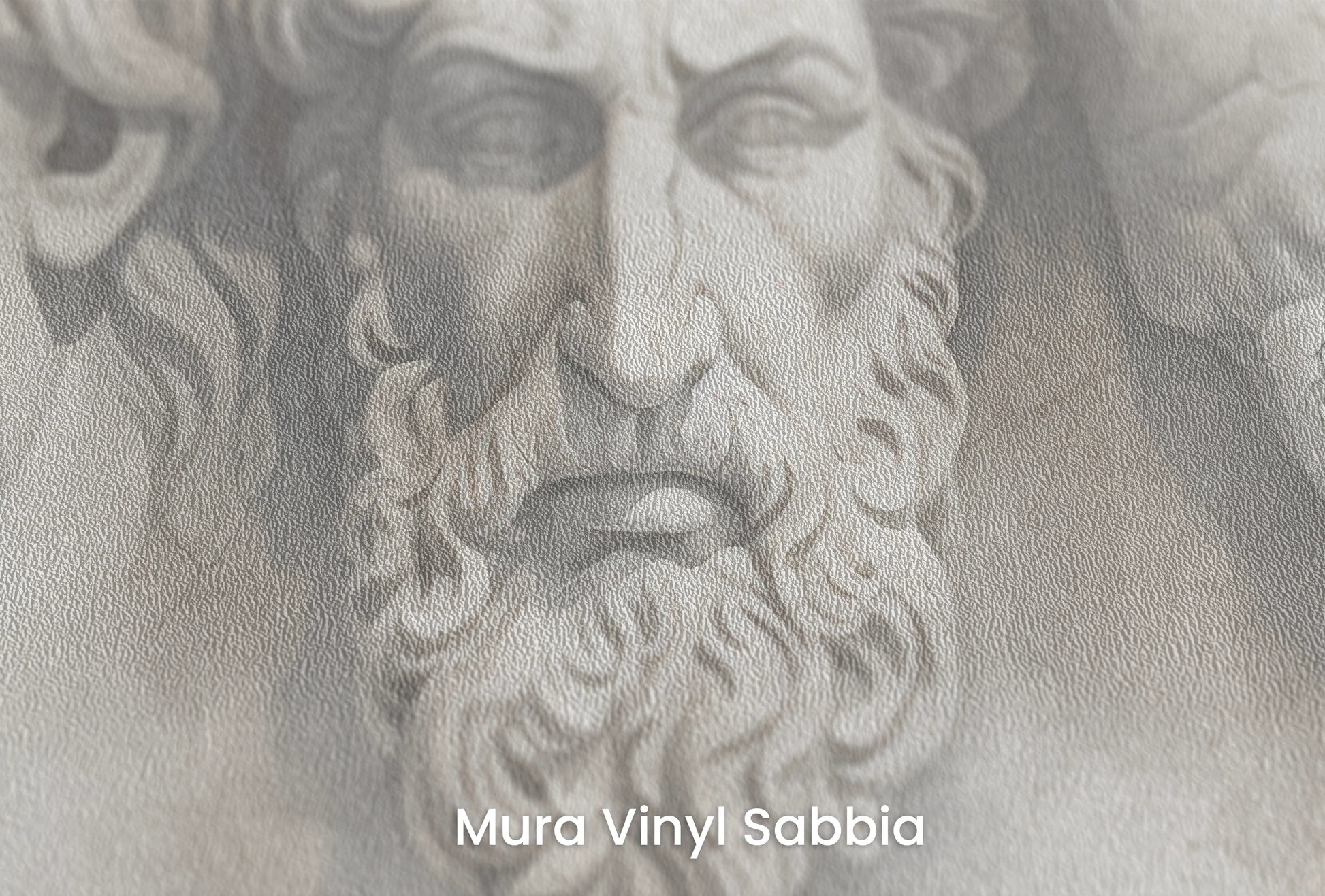 Zbliżenie na artystyczną fototapetę o nazwie Philosophical Discourse na podłożu Mura Vinyl Sabbia struktura grubego ziarna piasku.