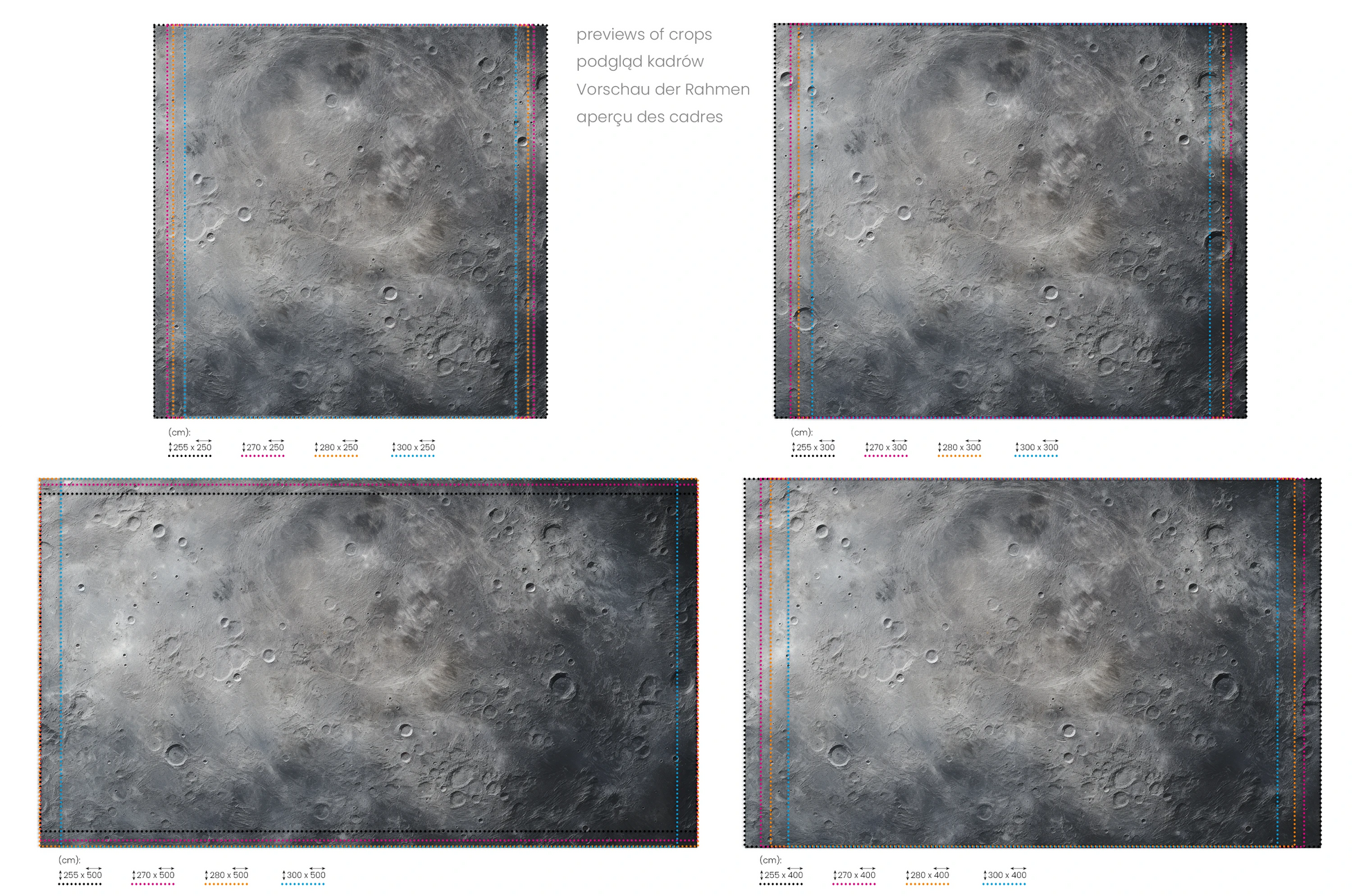 Na obrazie znajduje się prezentacja przykładowych rozmiarów fototapety o nazwie Solar Winds. Rozmiar fototapety jest dowolny.