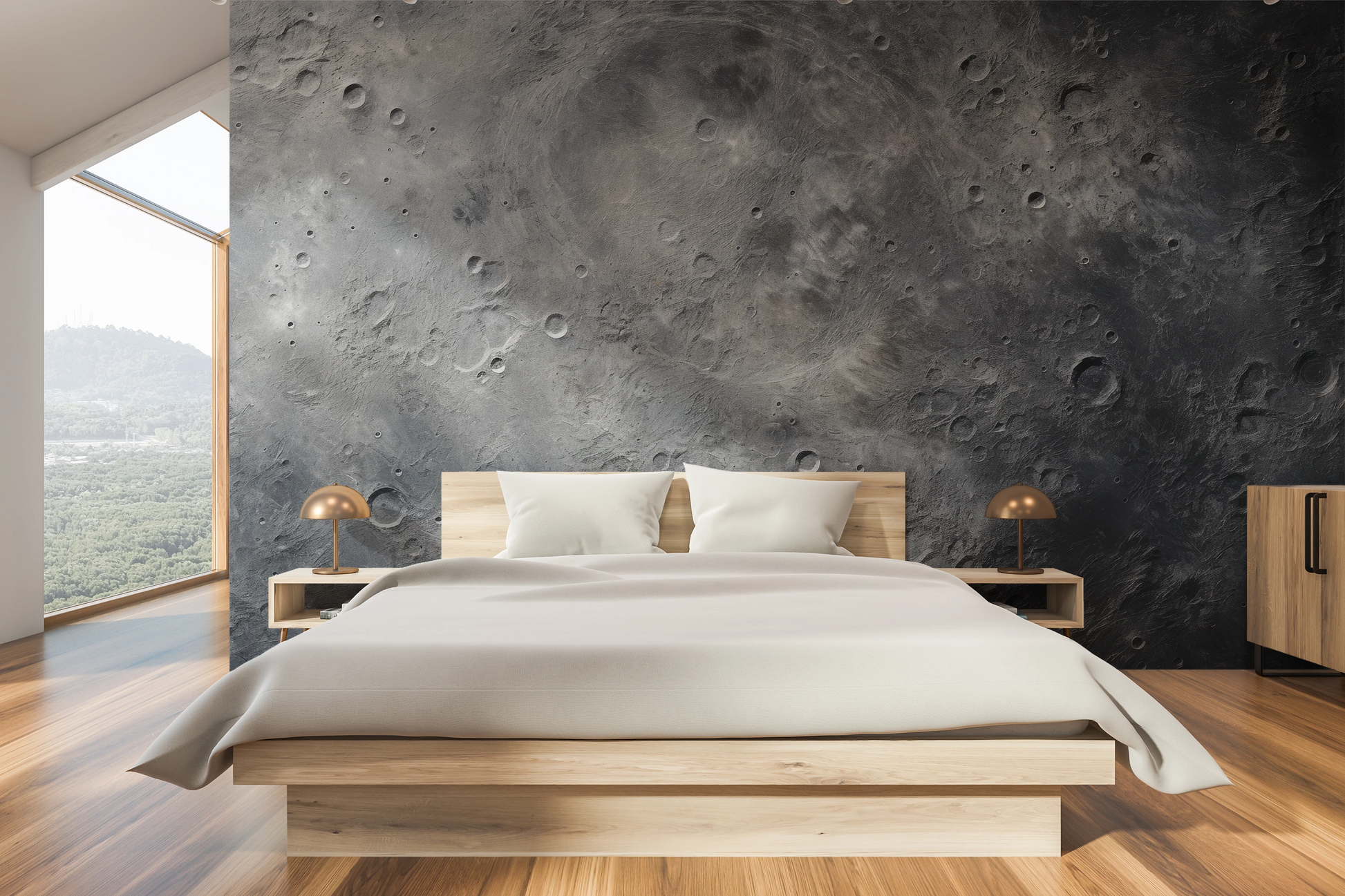 Wzór fototapety artystycznej o nazwie Solar Winds pokazanej w aranżacji wnętrza.