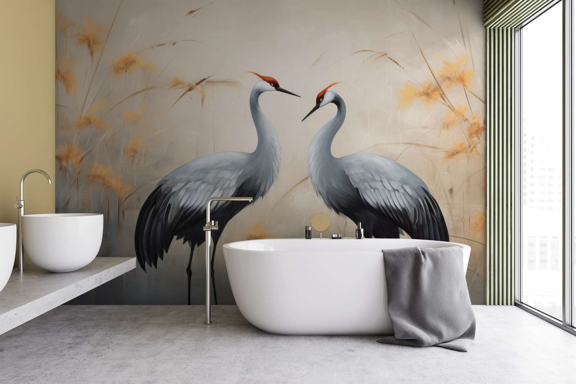 Fototapeta artystyczna o nazwie Harmony in Gold pokazana w aranżacji wnętrza.