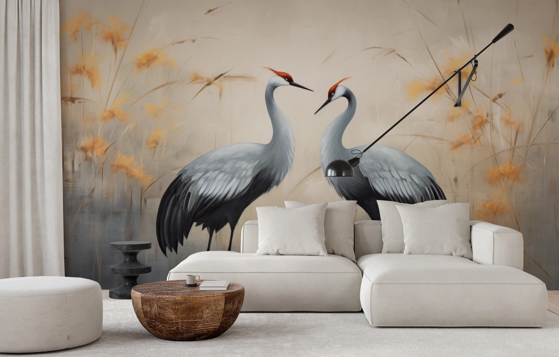 Wzór fototapety artystycznej o nazwie Harmony in Gold pokazanej w aranżacji wnętrza.