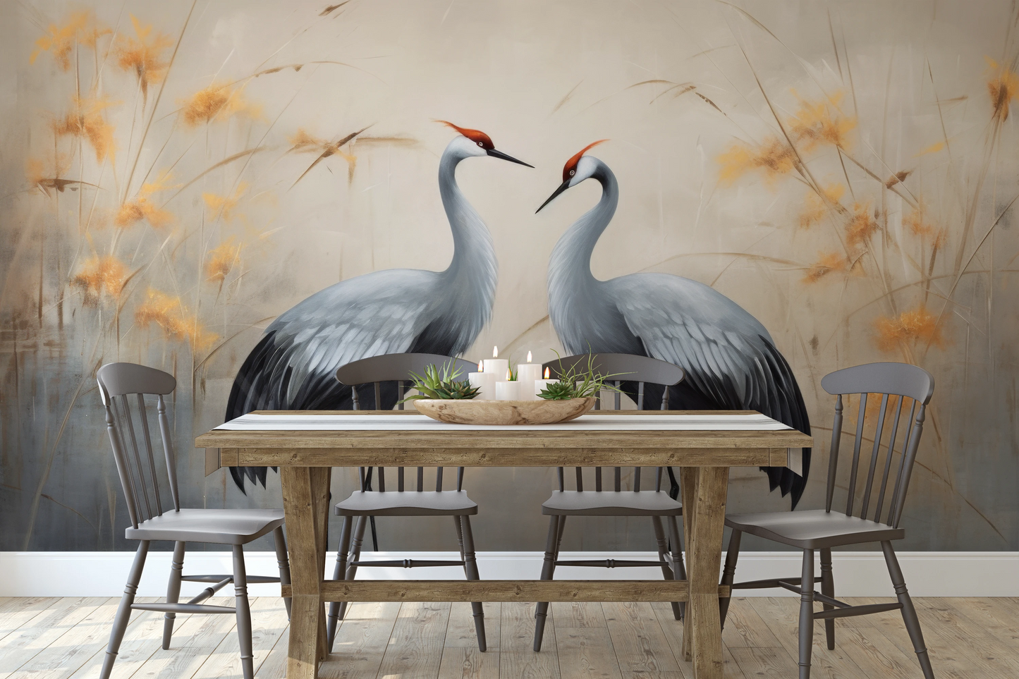 Zdjęcie prezentuje aranżację wnętrza z użyciem fototapety o nazwie Harmony in Gold pokazanej w aranżacji wnętrza.