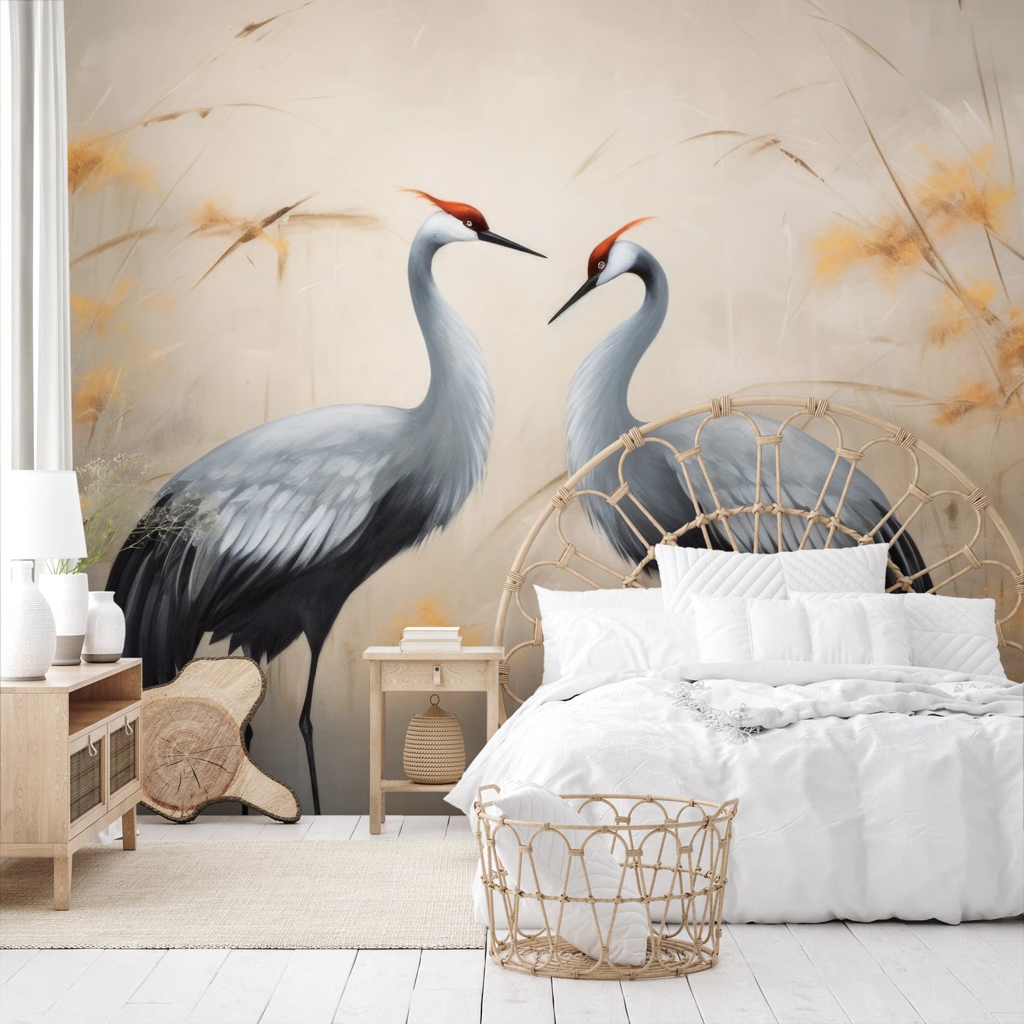 Wzór fototapety artystycznej o nazwie Harmony in Gold pokazanej w aranżacji wnętrza.