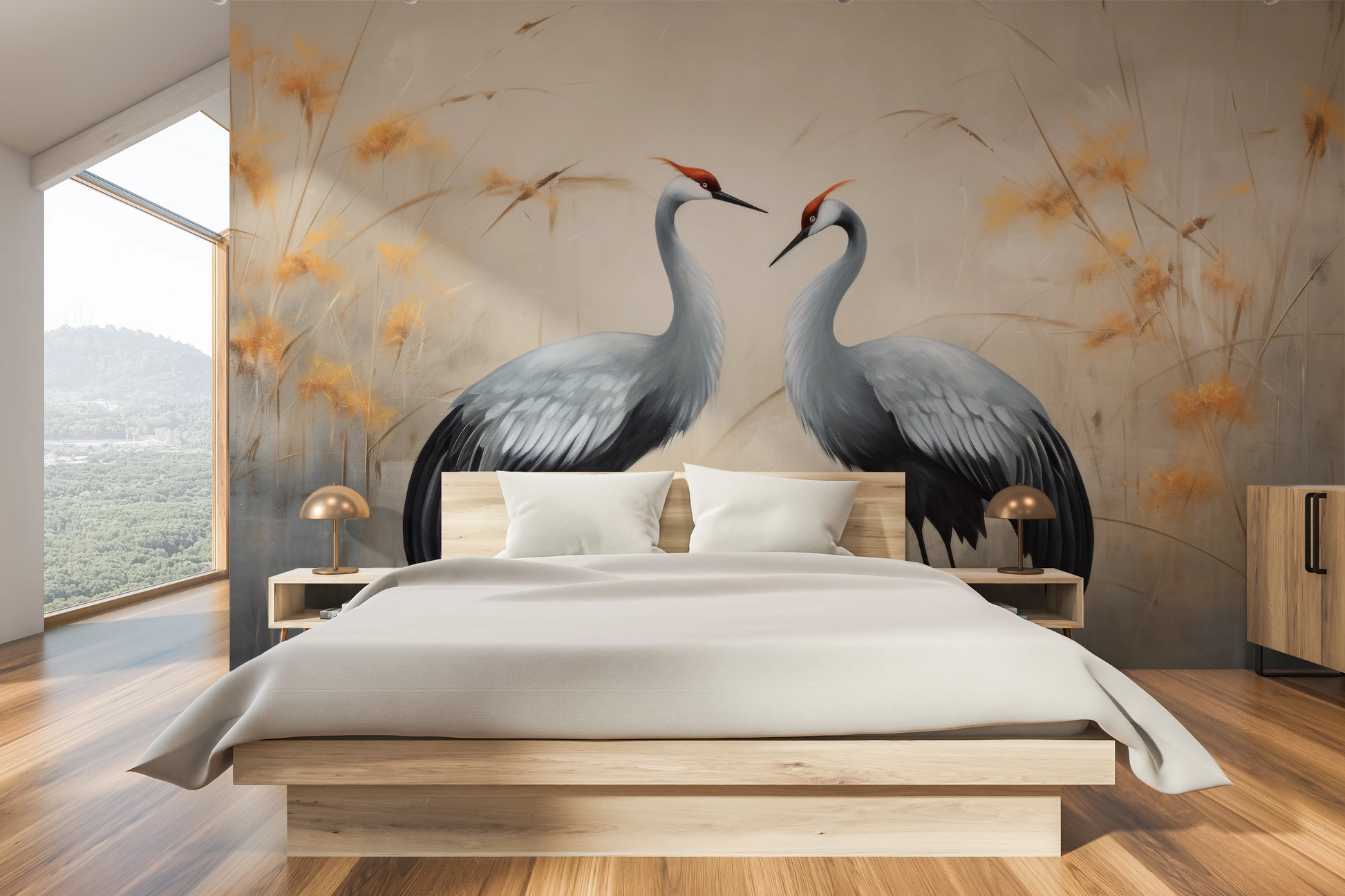 Fototapeta malowana o nazwie Harmony in Gold pokazana w aranżacji wnętrza.