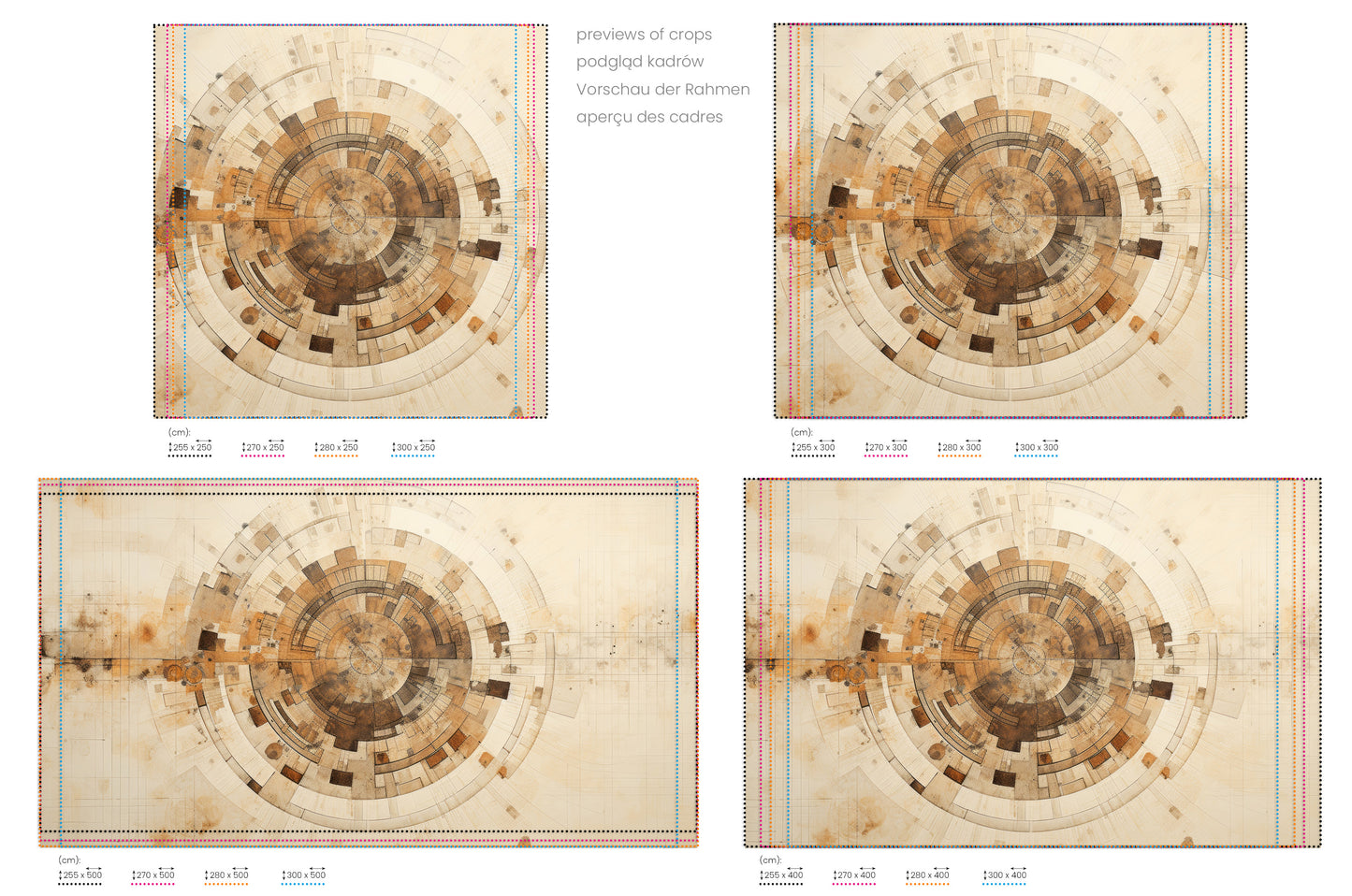 Na obrazie znajduje się prezentacja przykładowych rozmiarów fototapety o nazwie ARCHAIC NAVIGATION MAP. Rozmiar fototapety jest dowolny.