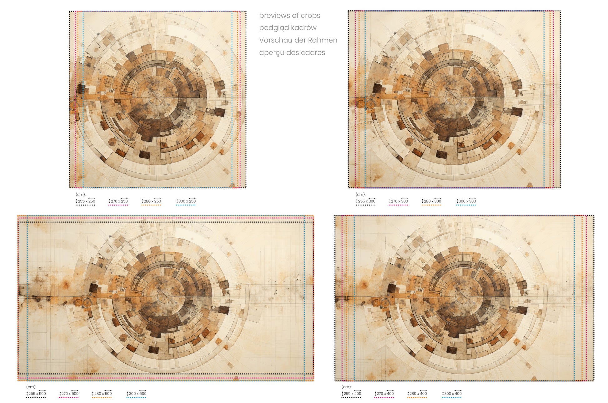 Na obrazie znajduje się prezentacja przykładowych rozmiarów fototapety o nazwie ARCHAIC NAVIGATION MAP. Rozmiar fototapety jest dowolny.