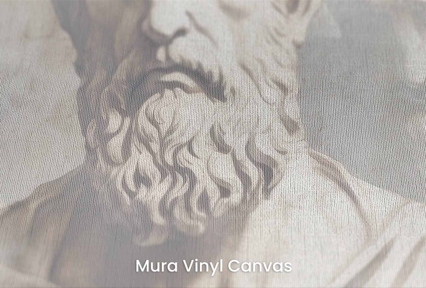 Zbliżenie na artystyczną fototapetę o nazwie Stoic Reverie na podłożu Mura Vinyl Canvas - faktura naturalnego płótna.