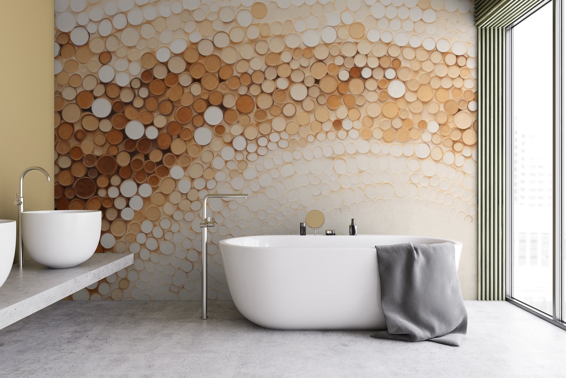 Zdjęcie prezentuje aranżację wnętrza z użyciem fototapety o nazwie RUSTIC COFFEE TONES CASCADE pokazanej w aranżacji wnętrza.