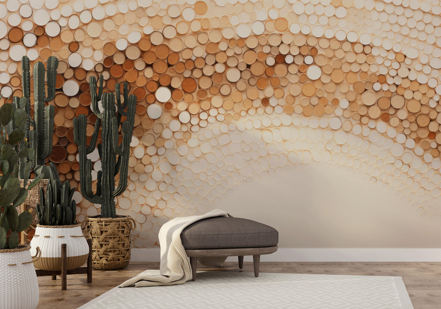 Wzór fototapety o nazwie RUSTIC COFFEE TONES CASCADE pokazanej w kontekście pomieszczenia.