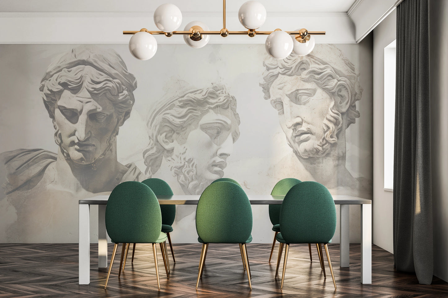 Wzór fototapety o nazwie Apollo's Contemplation pokazanej w kontekście pomieszczenia.