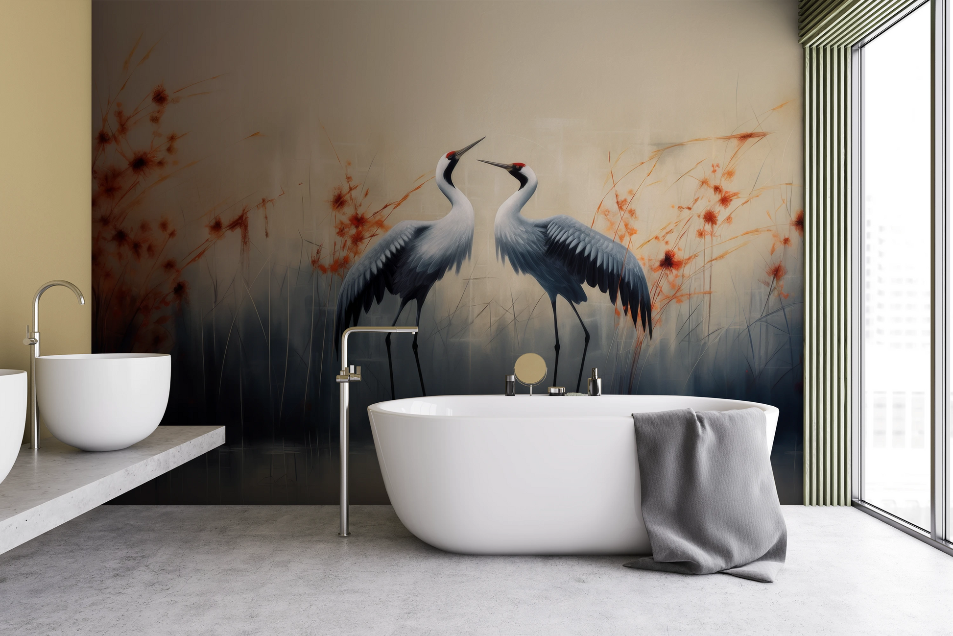 Wzór fototapety artystycznej o nazwie Morning Mist pokazanej w aranżacji wnętrza.