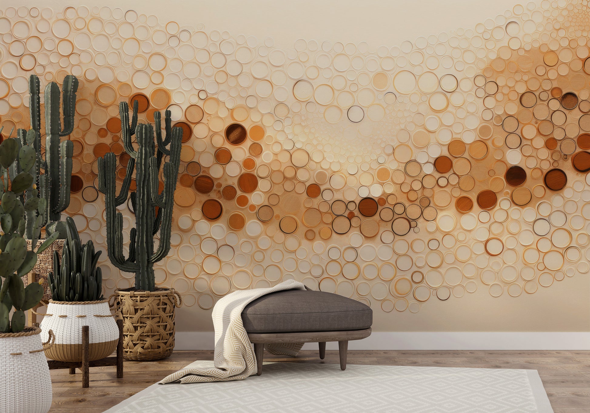 Fototapeta artystyczna o nazwie AUTUMNAL BUBBLE WAVE pokazana w aranżacji wnętrza.