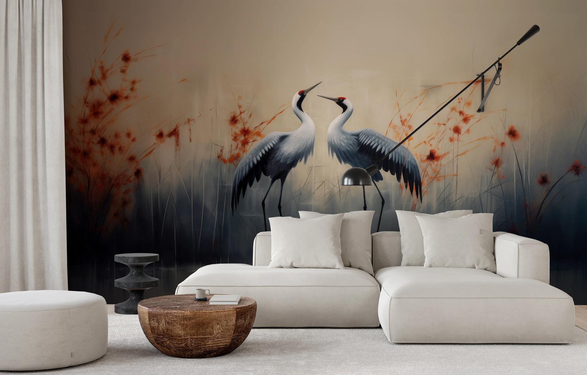 Wzór fototapety o nazwie Morning Mist pokazanej w kontekście pomieszczenia.