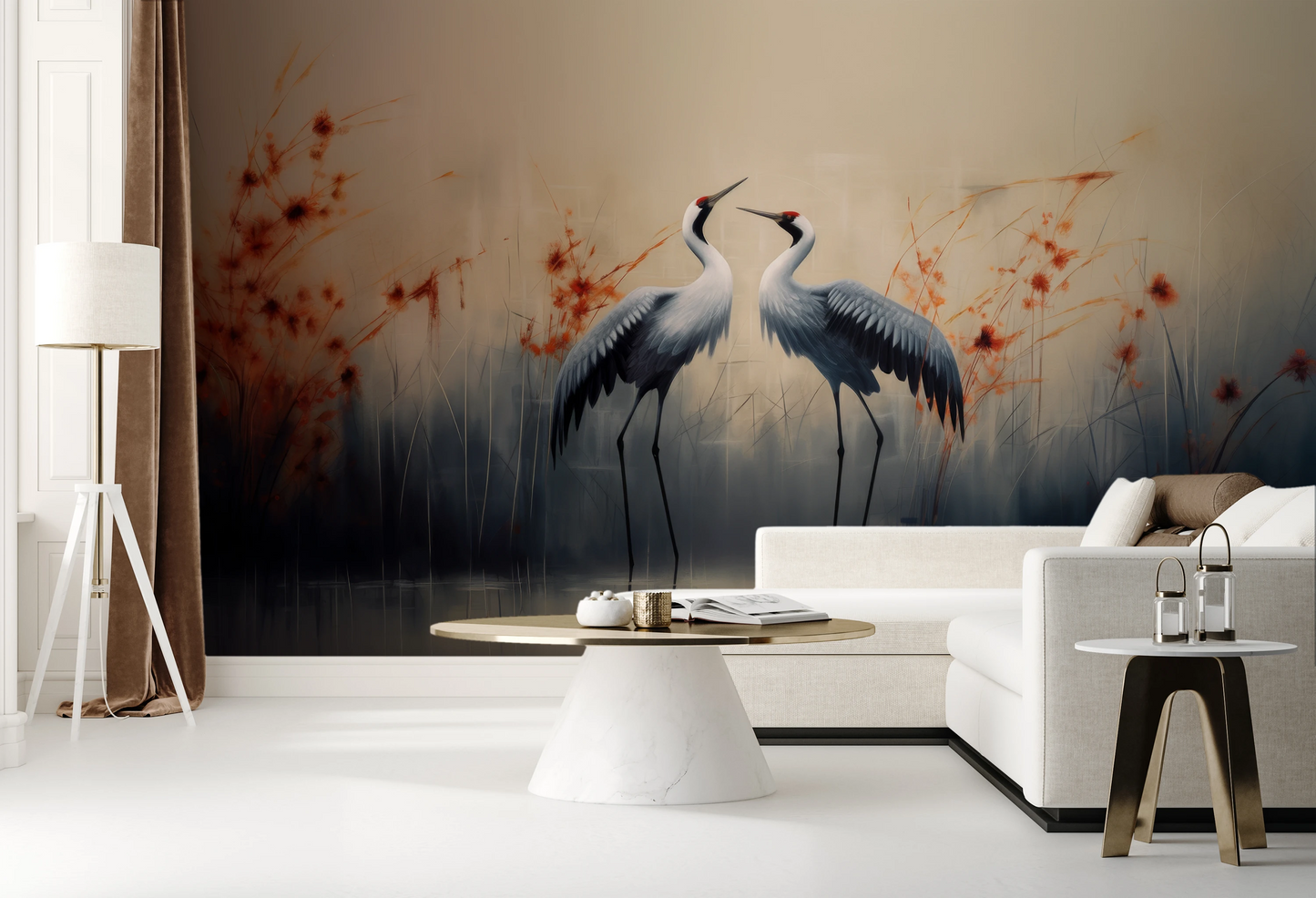 Wzór fototapety artystycznej o nazwie Morning Mist pokazanej w aranżacji wnętrza.