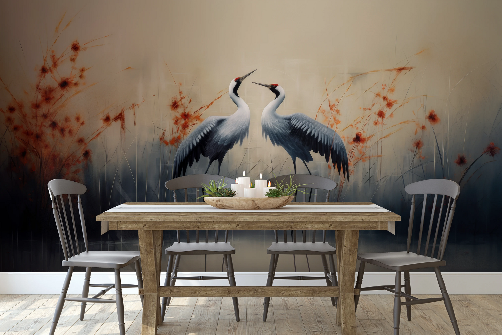 Fototapeta artystyczna o nazwie Morning Mist pokazana w aranżacji wnętrza.