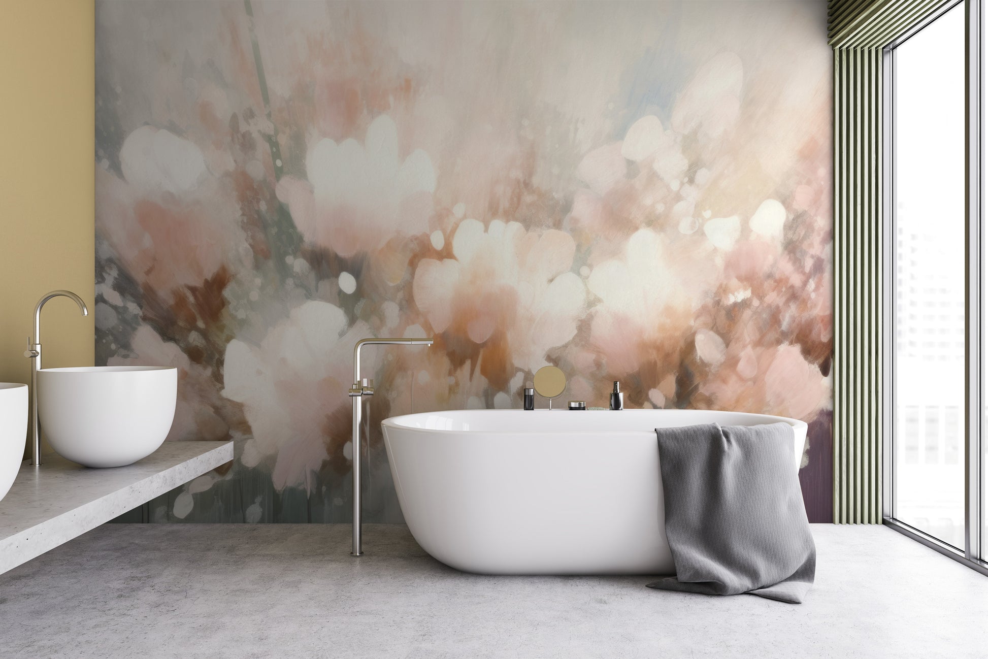 Fototapeta artystyczna o nazwie Pastel Petal Dream pokazana w aranżacji wnętrza.