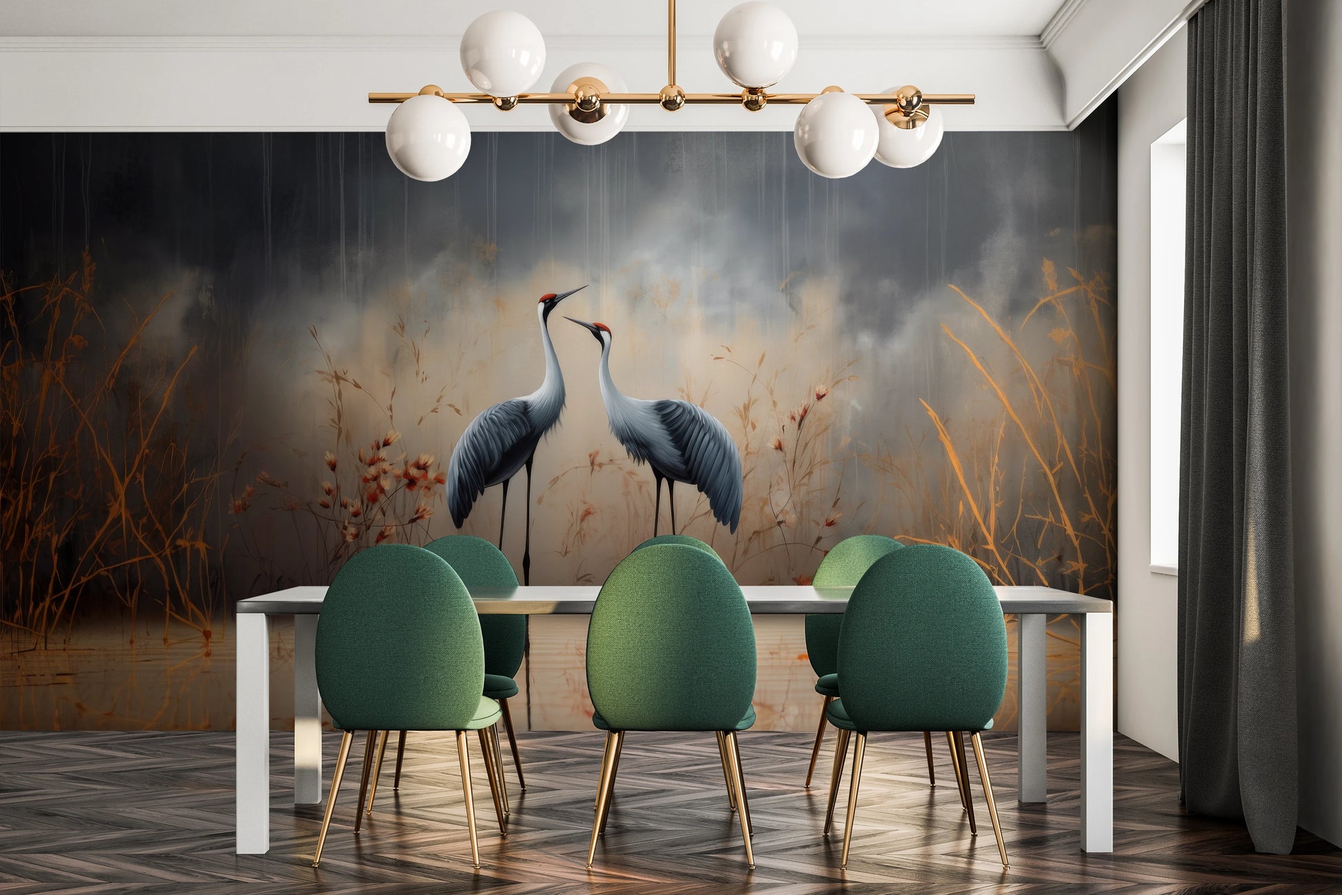 Wzór fototapety artystycznej o nazwie Rustic Serenity pokazanej w aranżacji wnętrza.