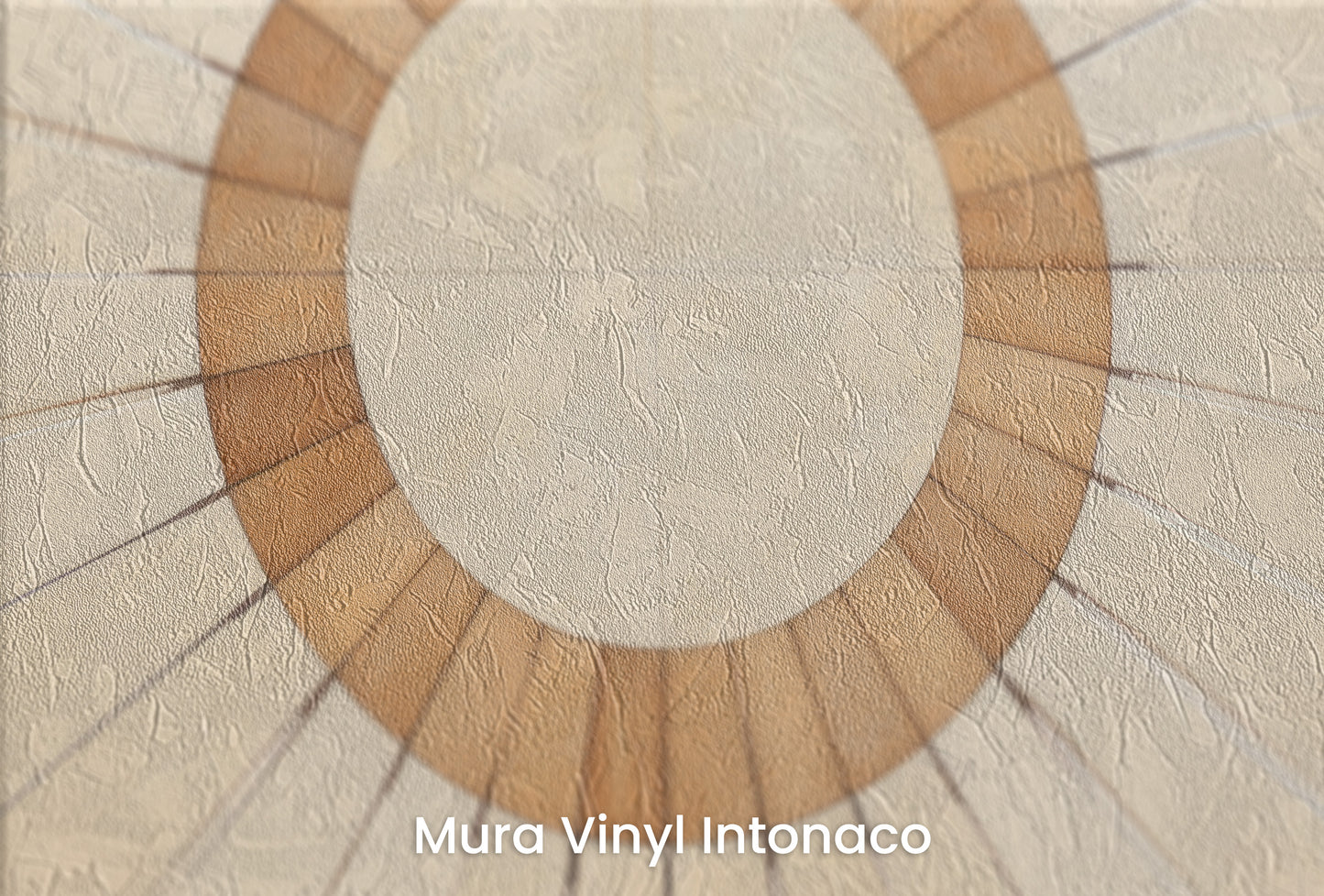 Zbliżenie na artystyczną fototapetę o nazwie SUNBURST OVAL MOSAIC na podłożu Mura Vinyl Intonaco - struktura tartego tynku.