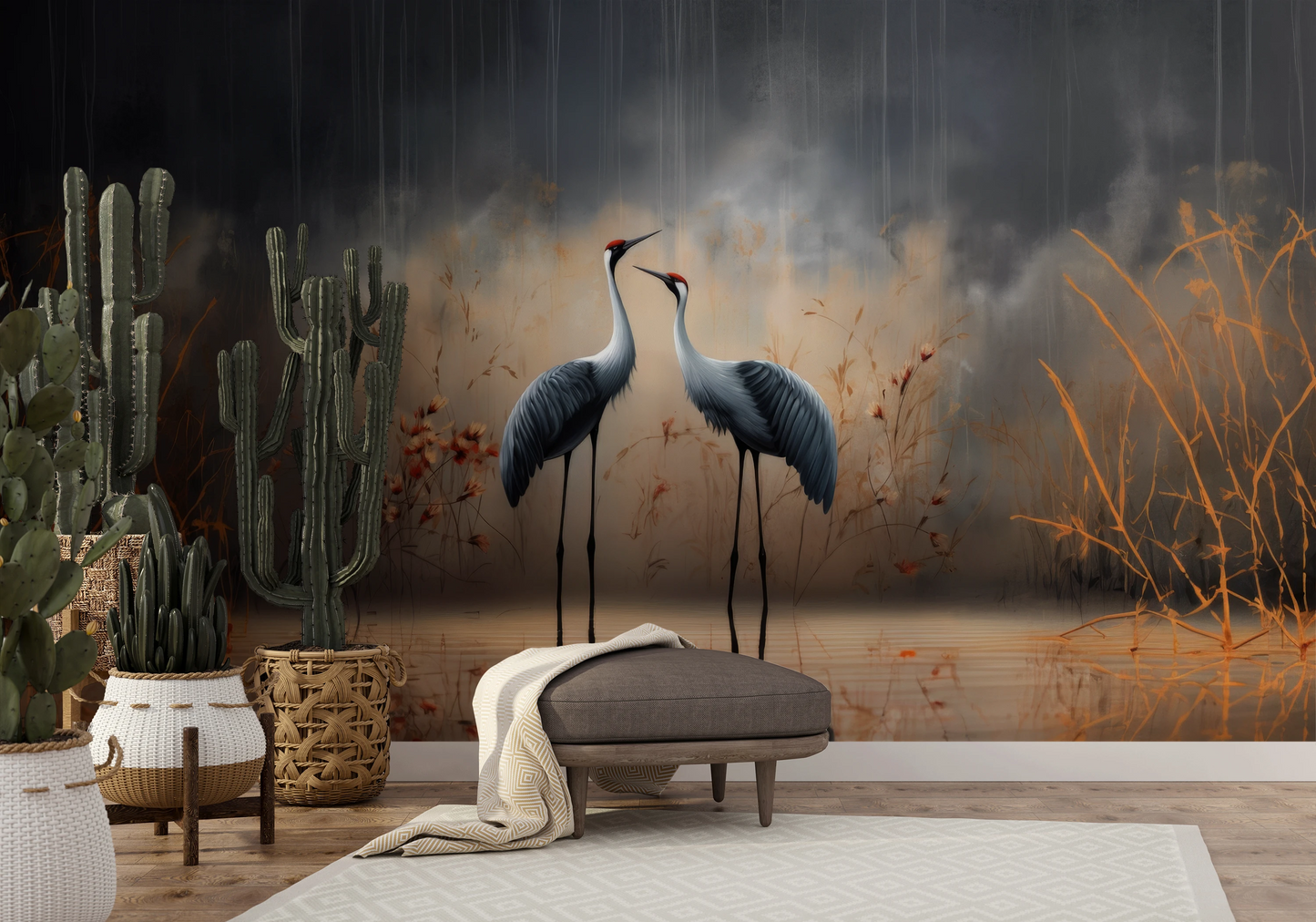 Wzór fototapety o nazwie Rustic Serenity pokazanej w kontekście pomieszczenia.