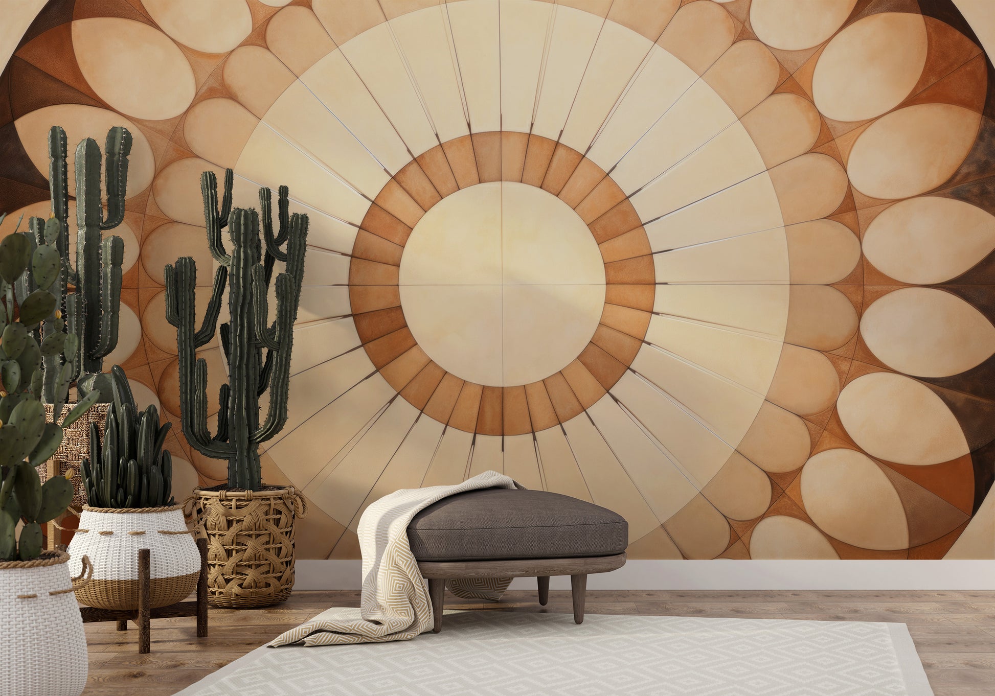 Fototapeta malowana o nazwie SUNBURST OVAL MOSAIC pokazana w aranżacji wnętrza.