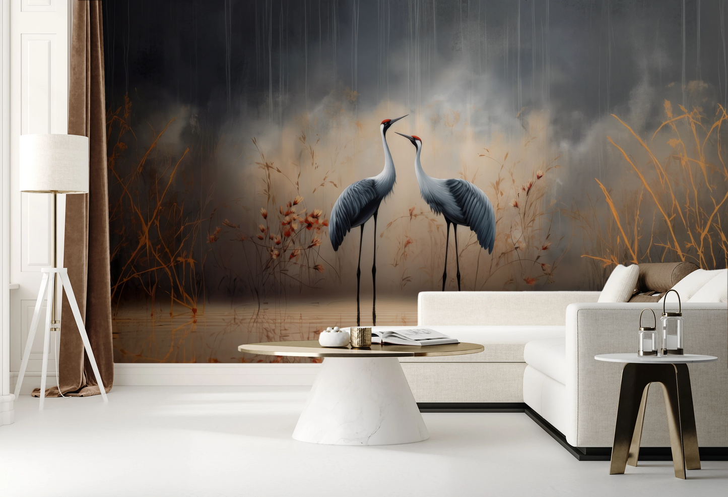 Zdjęcie prezentuje aranżację wnętrza z użyciem fototapety o nazwie Rustic Serenity pokazanej w aranżacji wnętrza.