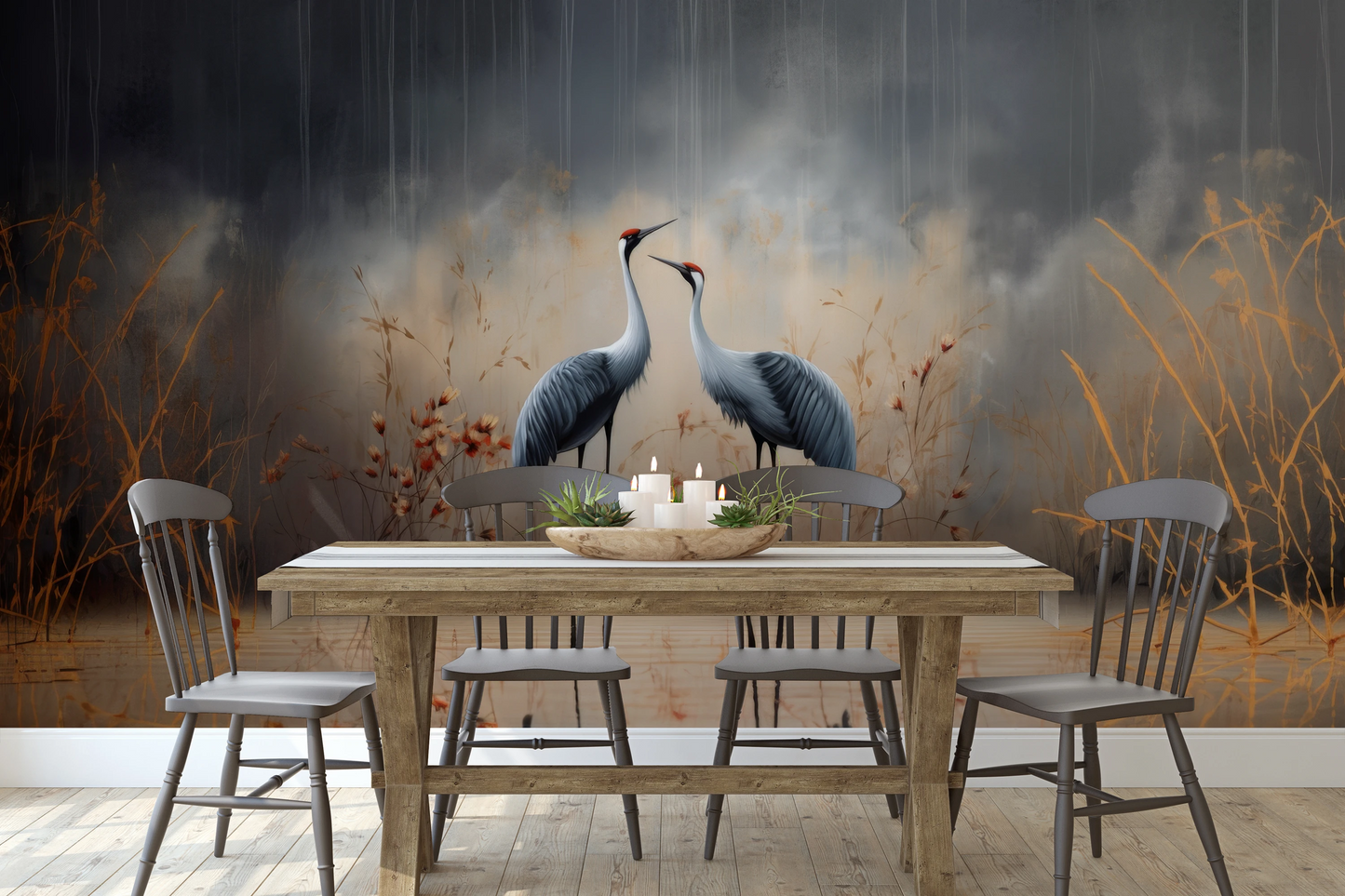 Fototapeta artystyczna o nazwie Rustic Serenity pokazana w aranżacji wnętrza.